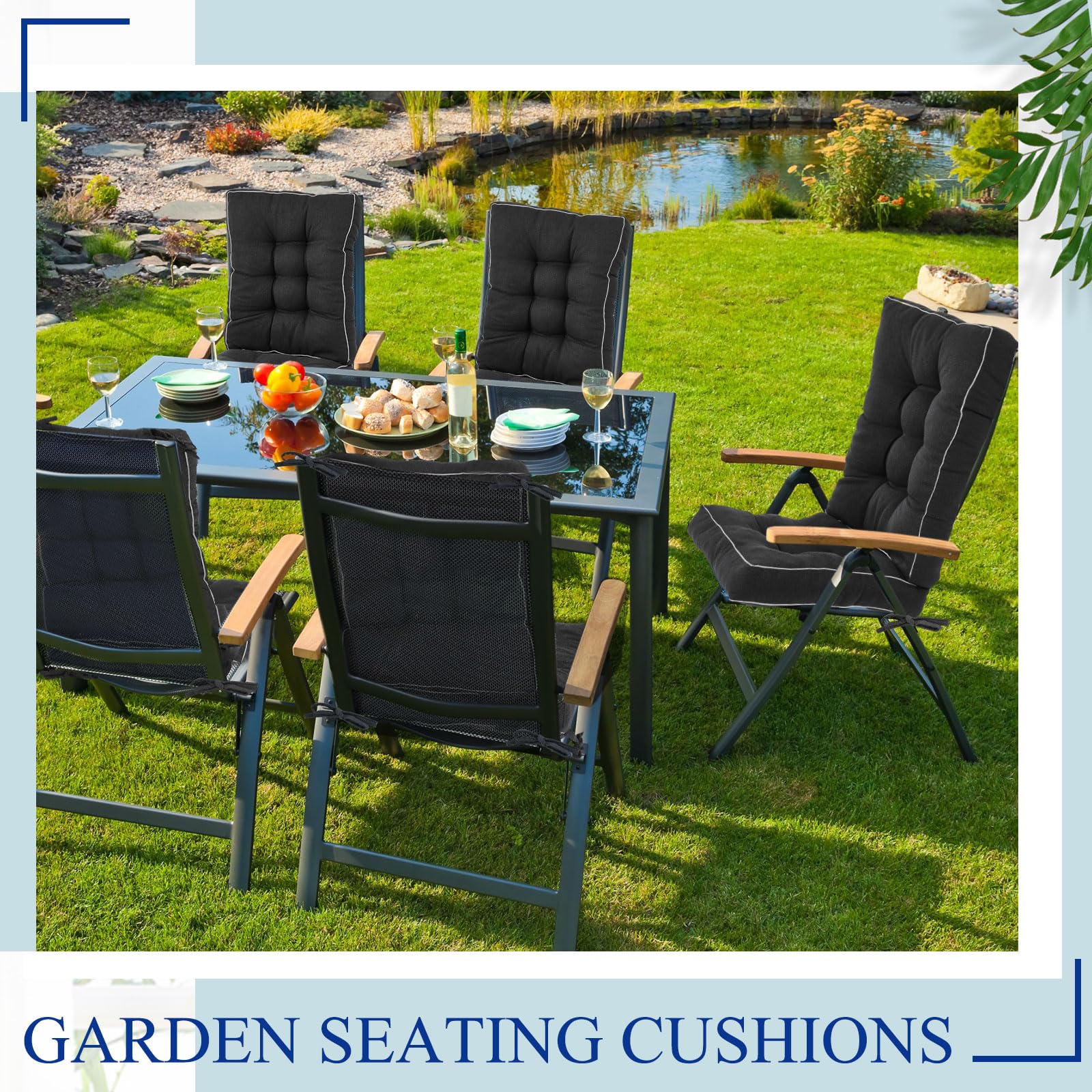 Outdoor Patio Cushions - Black Rocking Chair Pads -6 Outdoor Patio Cushions - Black Rocking Chair Pads -6