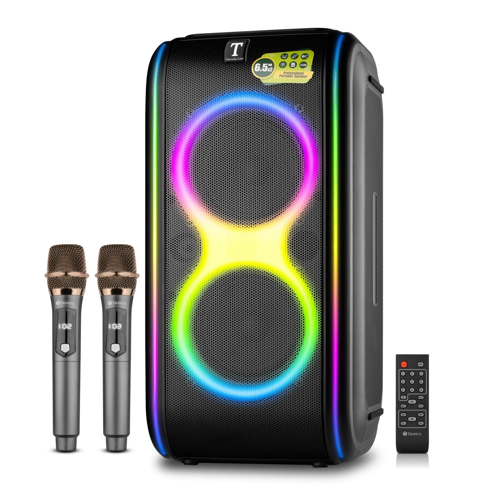 TRONICA 6.5" Thunder Rowdy PartyPal 50W Speaker with with Dual Wireless Digital IC Microphone Wireless Karaoke mics-Supports BT/USB/SD Card/FM & Mobile/pc/Laptop/aux (6 Hours Play Back)-image-45