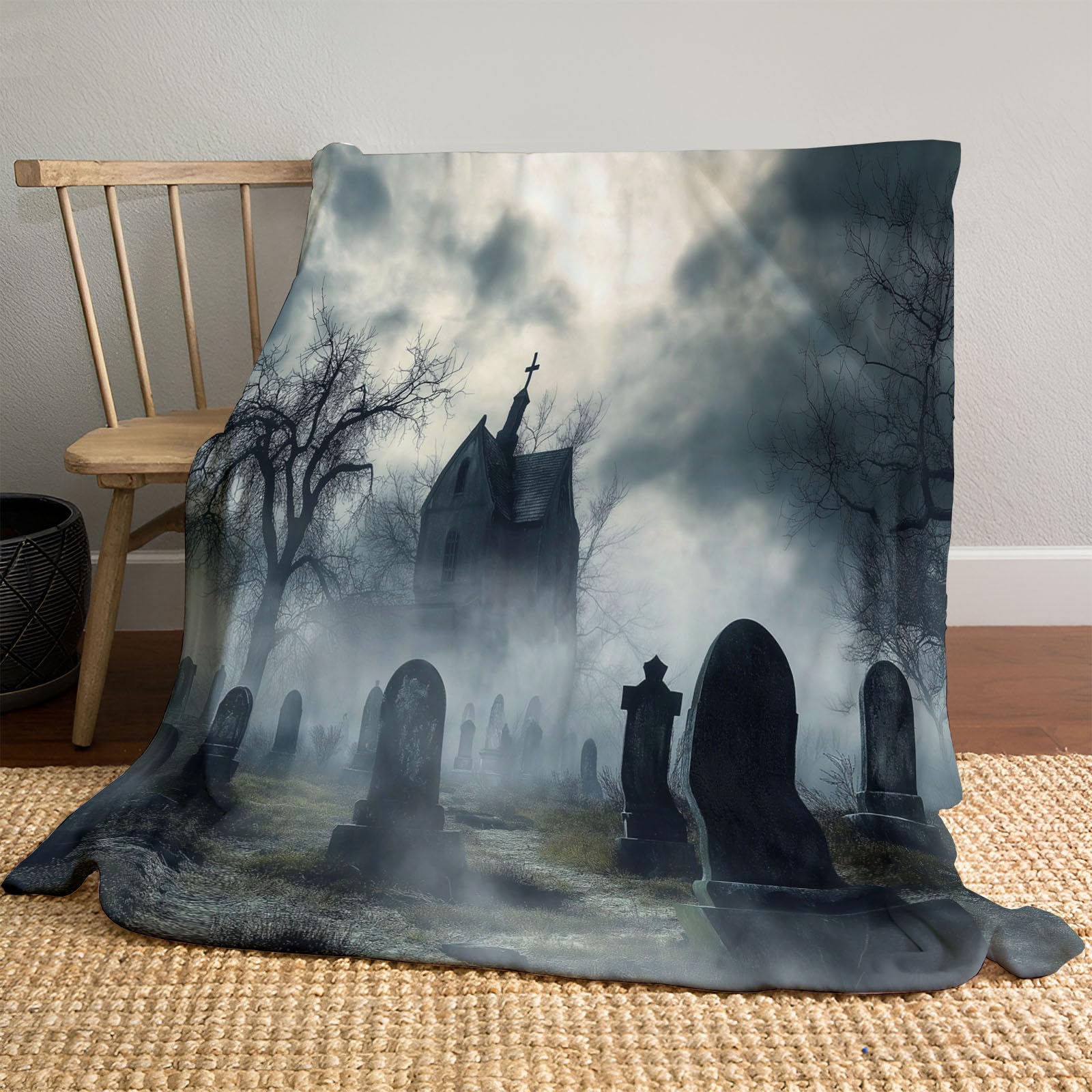 Plaid Halloween 150 x 200cm couverture moelleuse flanelle douillette canapé dark fantasy