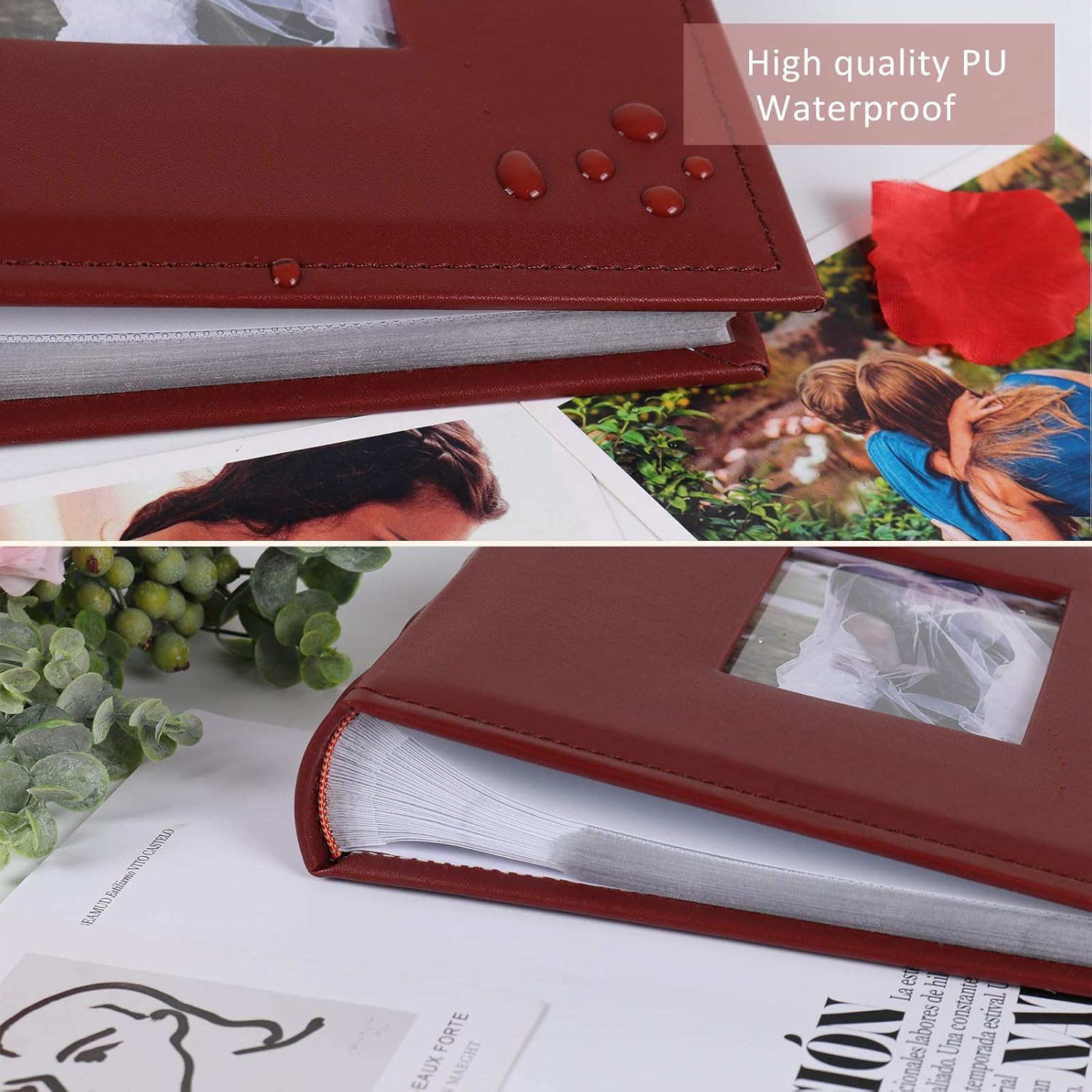 RECUTMS Photo Album 6×4/200 Photos Slots PU Leather Album Slide In White Pages Photo Wedding