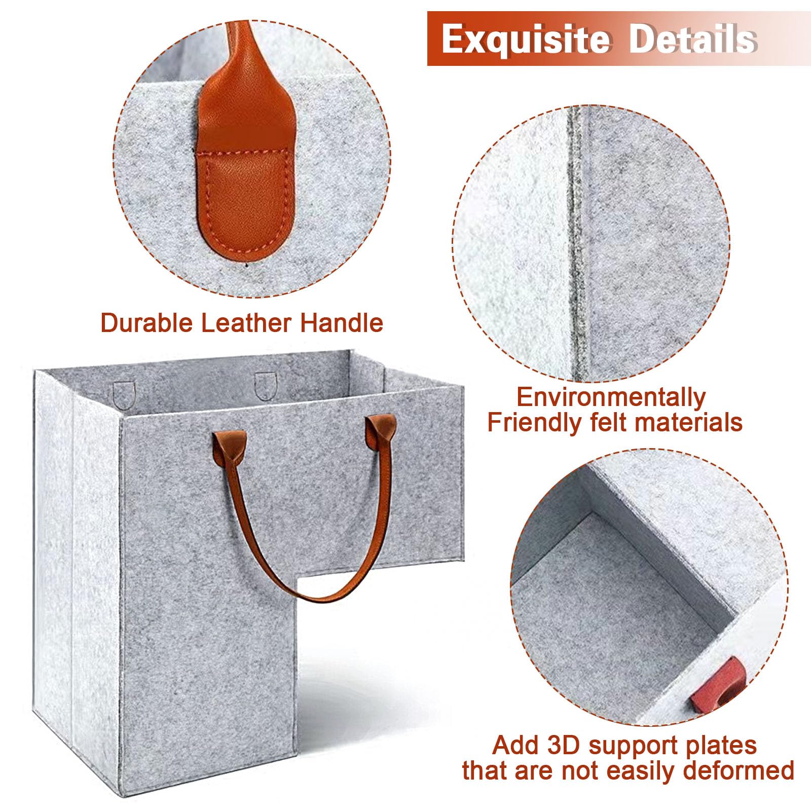 Cesto Organizer Per Scale In Feltro - Portaoggetti Pieghevole Con Manici In Pelle Per Biancheria E Giocattoli - Foto 5