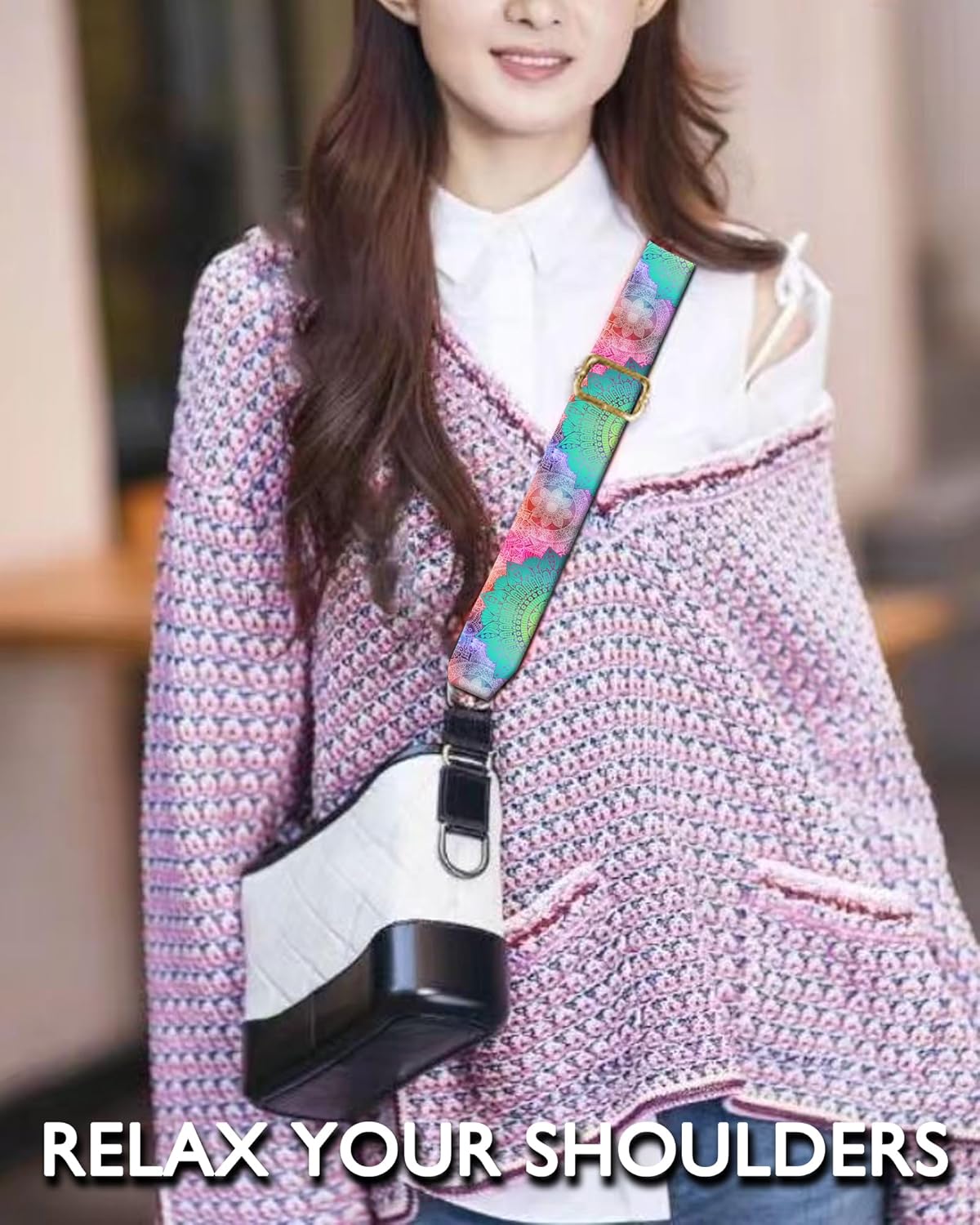 Purse Strap Replacement Belt Crossbody 1.5" Wide Golden Buckle Cute Shoulder Strap Durable Adjustable Guitar Straps for Canvas Bag Handbag Mandala Pattern - Image 3