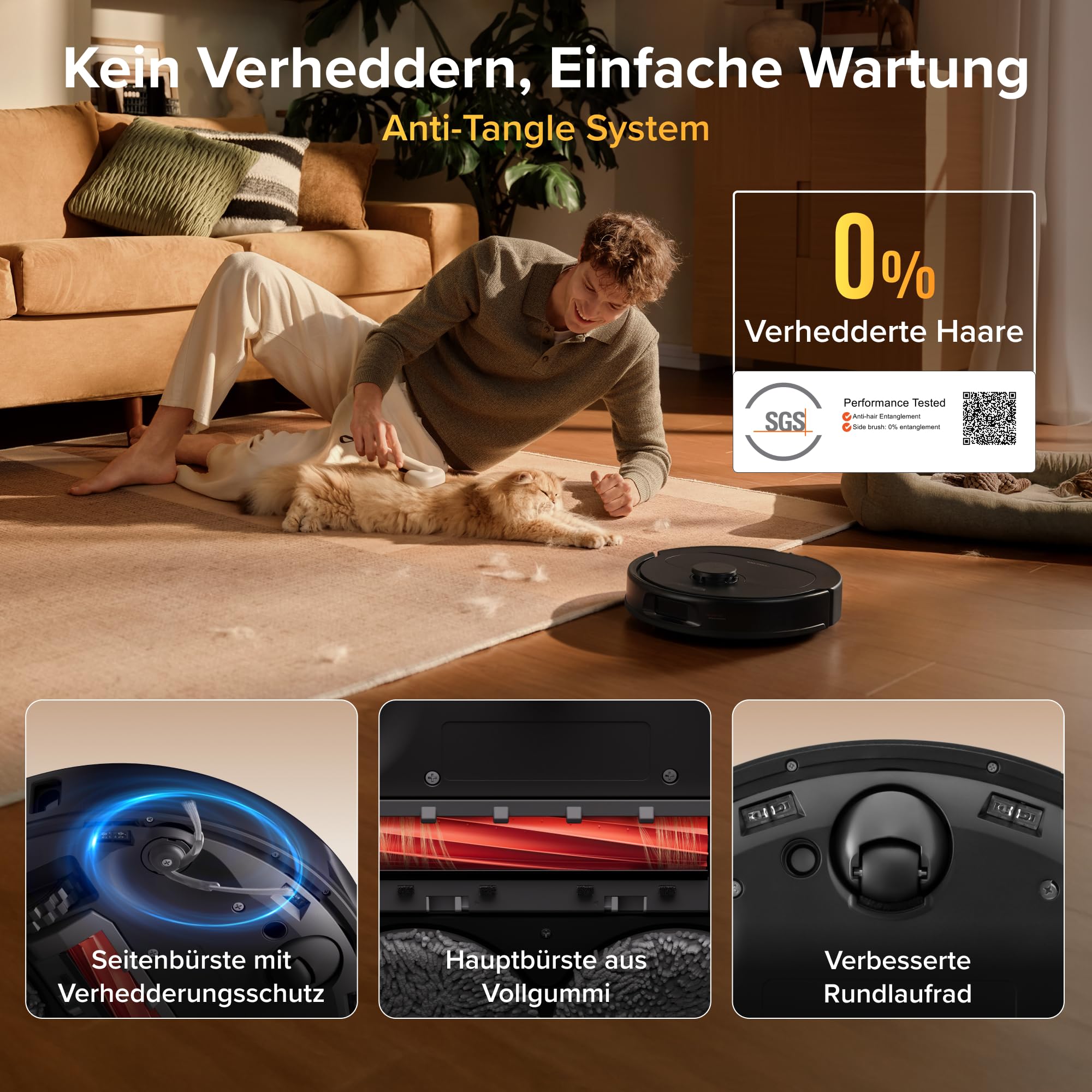 Roborock Qrevo S Pro Saugroboter mit Wischfunktion, 18.500 Pa, 75 °C Heißwasser-Moppreinigung, Anti-Tangle System, Reactive Tech Hindernisvermeidung, All-in-One Dock (Schwarz)