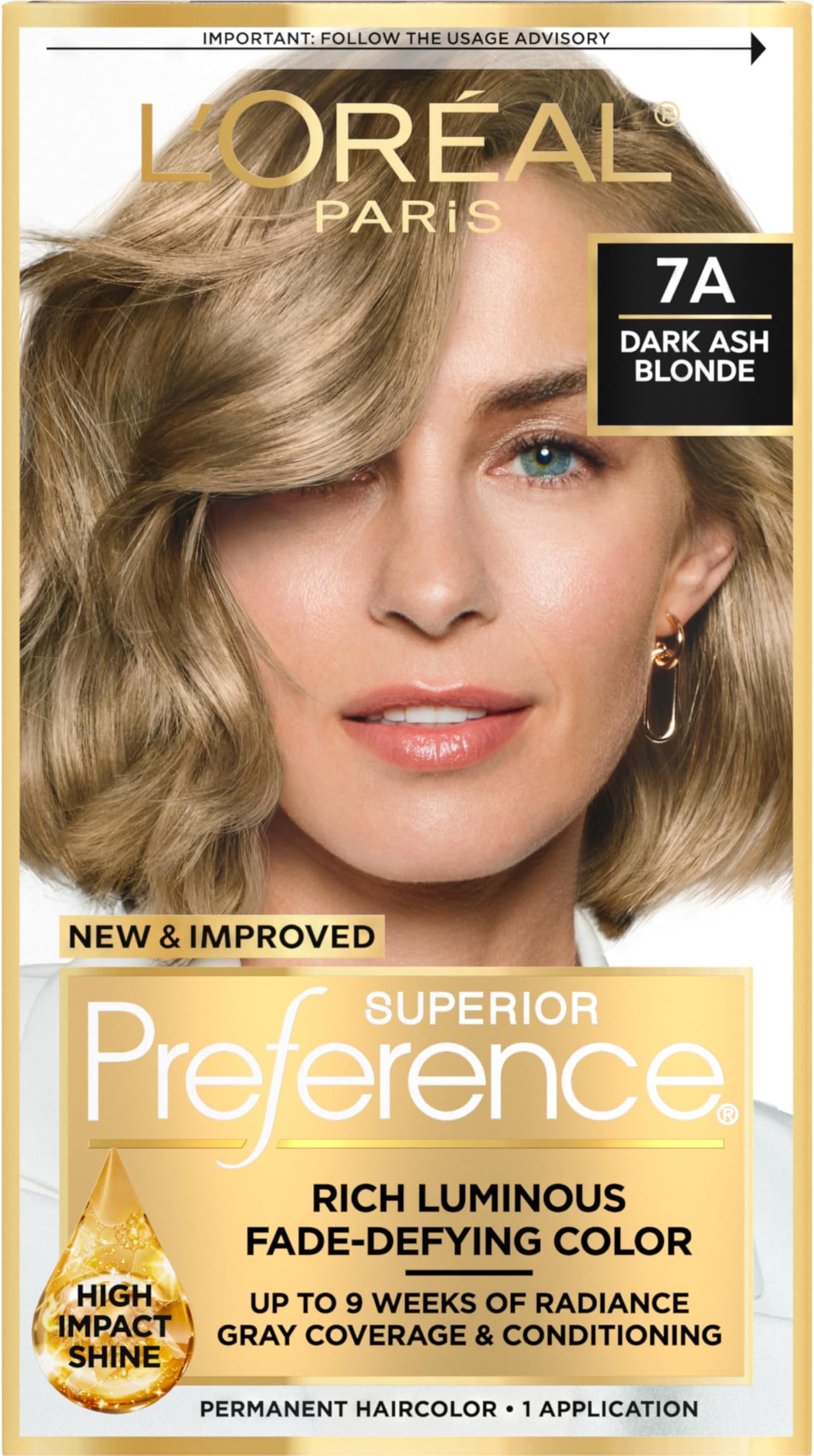 L’Oréal Paris Superior Preference Fade-Defying Color 7A Dark Ash Blonde - Cooler for Unisex - 1 Application