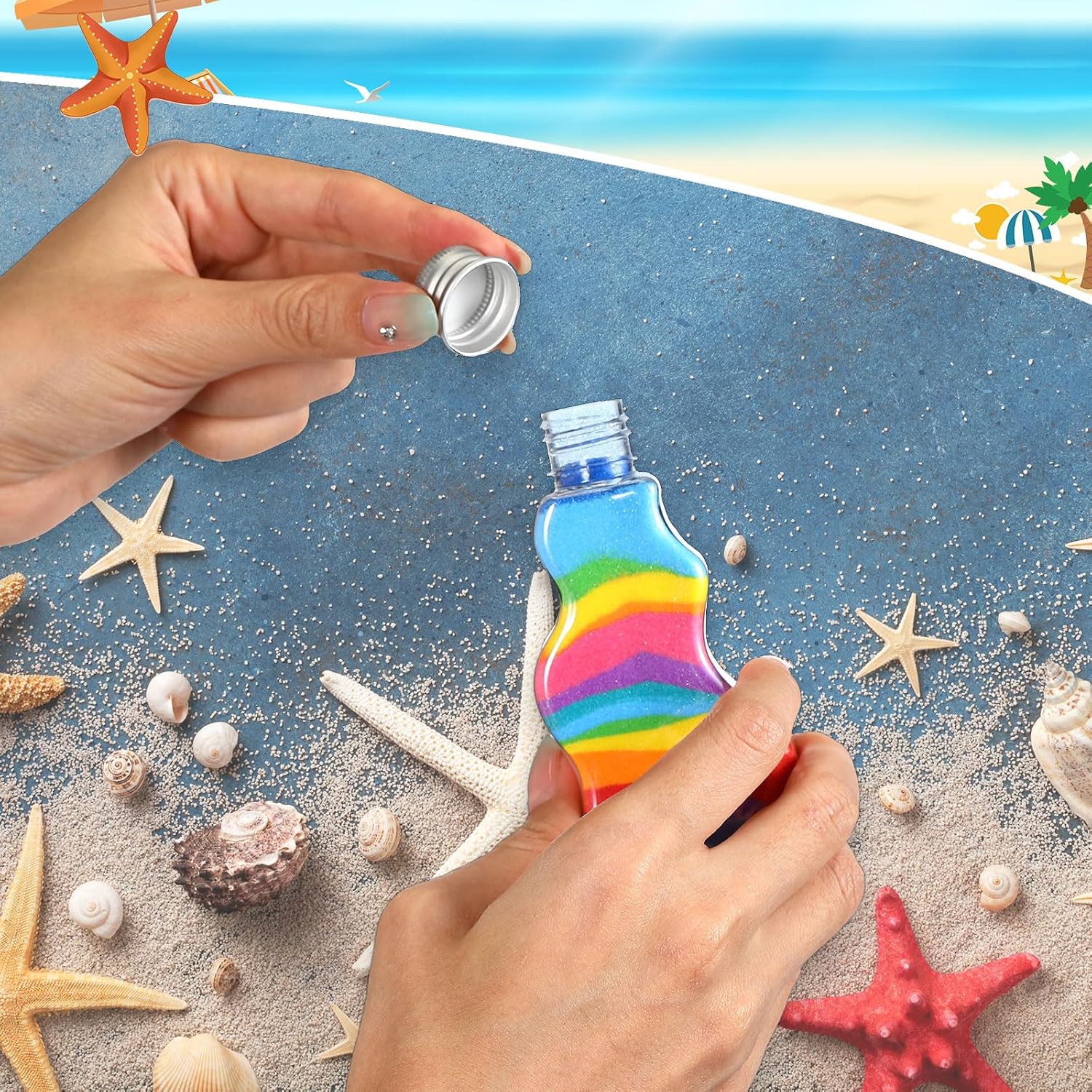 Nuenen 200 Pcs Sand Art Bottles Bulk Wave Shaped Plastic Container with Funnels Sand Art Kits for Kids DIY Craft Activity Collection, Sands Not Included (Silver) image 4