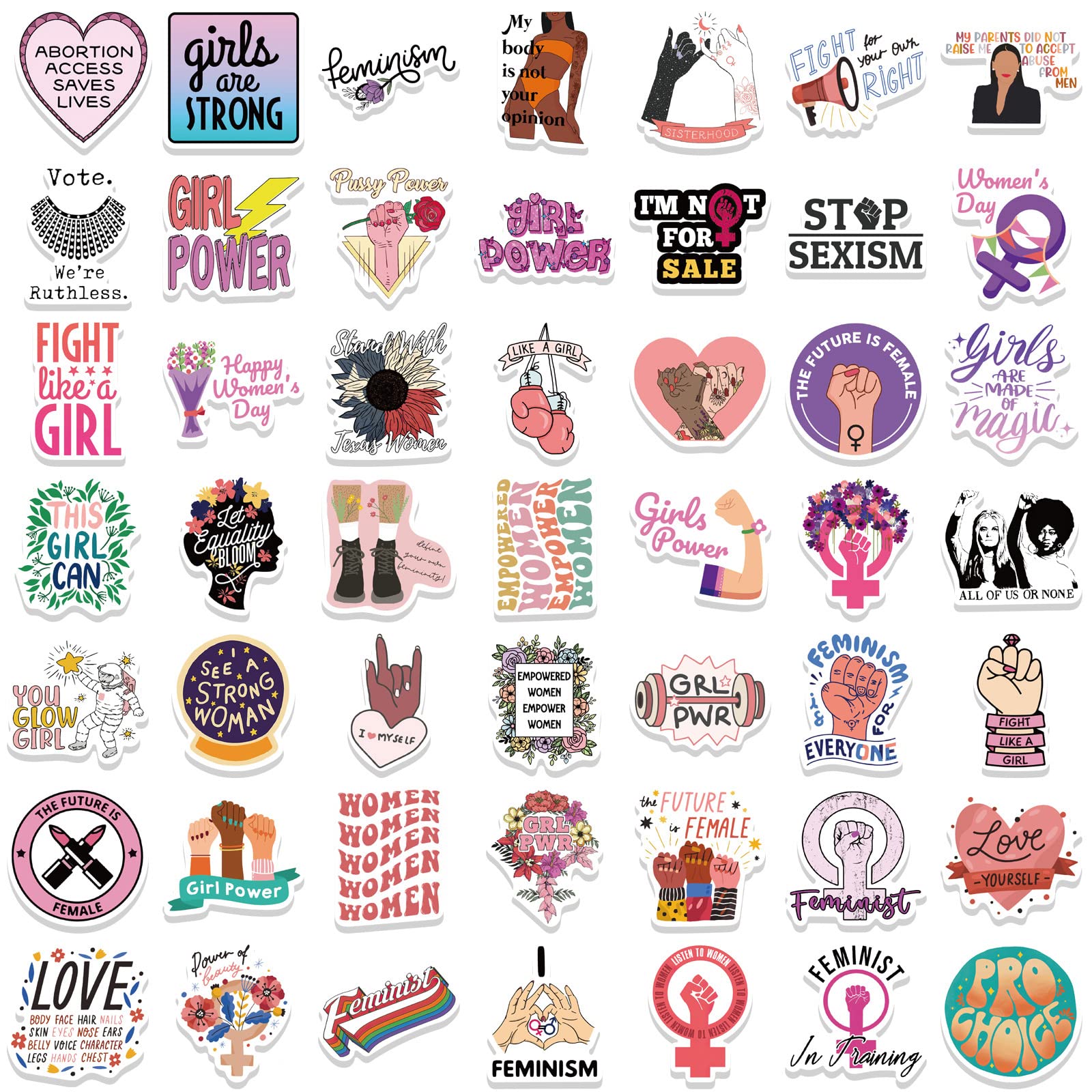 100Pcs Inspirational Feminist Stickers Pack,Girl Power Rights Feminism Colorful Vinyl Sticker,Laptop Water Bottle Phone Skateboard Stickers Decals for Women Ladies Girls