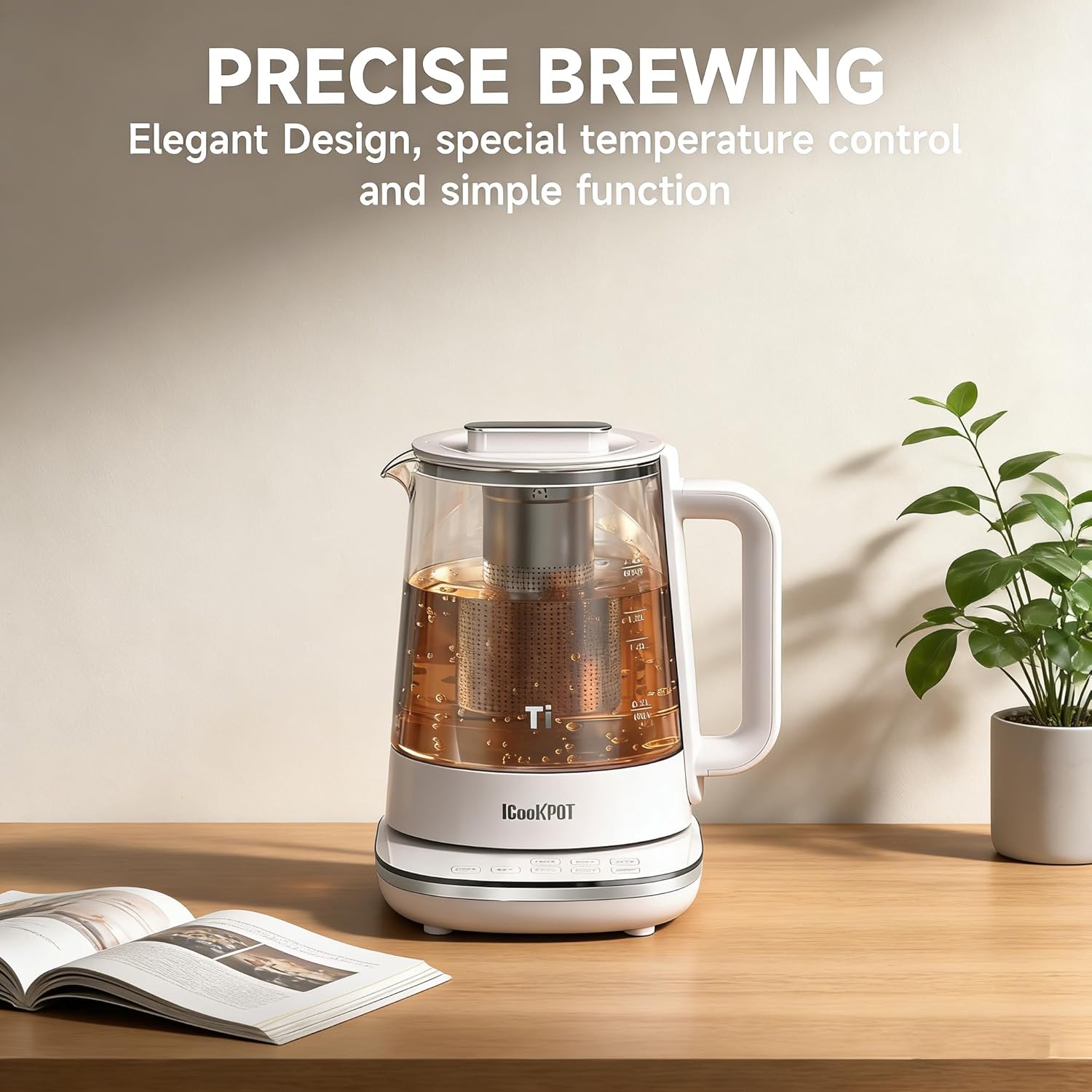 1500W Titanium Hot Tea Maker Glass Electric Kettle with Infuser and Temperature Control, 1.5L Tea Maker Rapid Boiling,Programmable Control for your Favorite Teas and Coffee, Grey Grey 1.5L