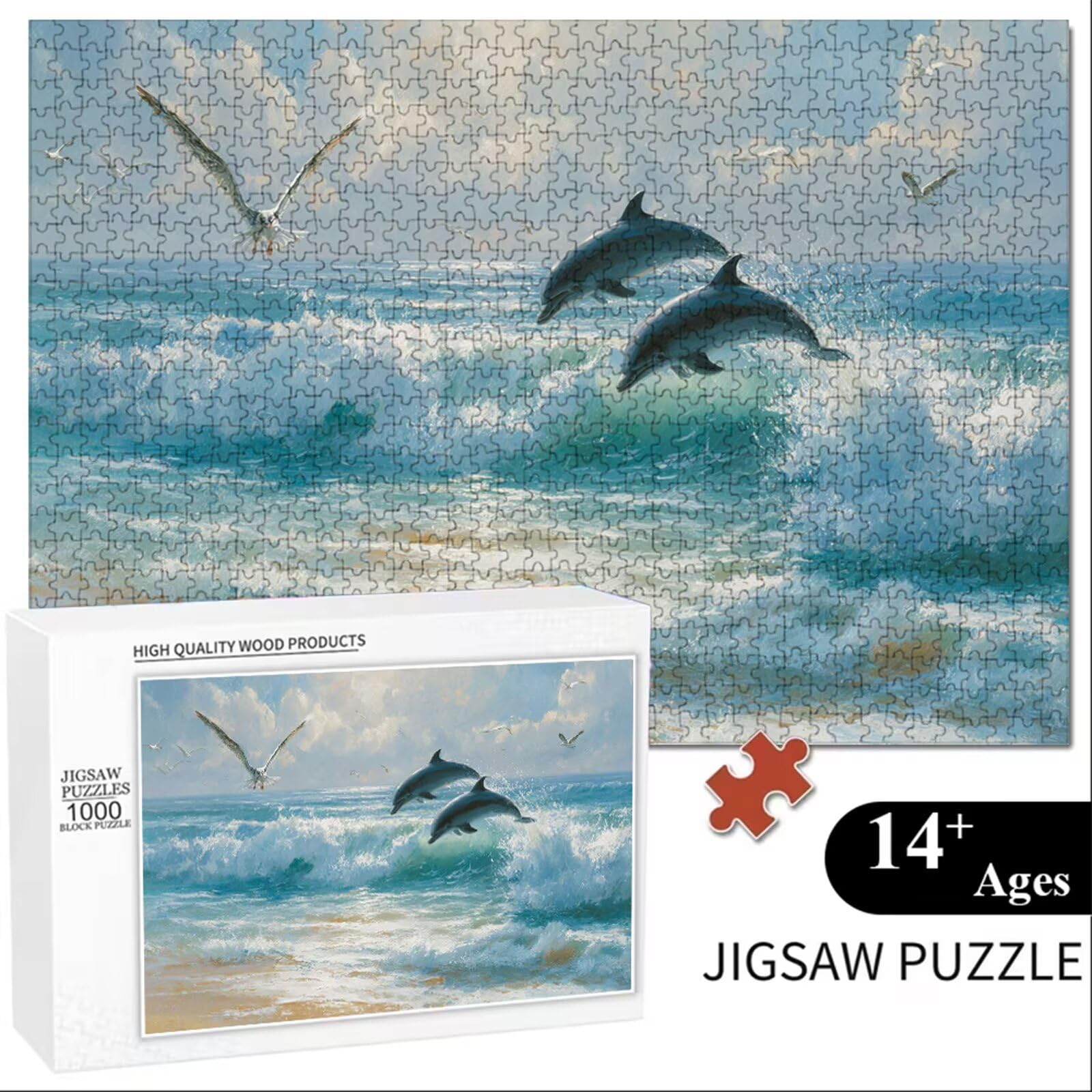 4000 Pezzi Puzzle Adulti - Delfino & Bird - Fabbricazione in Legno Robusto (Forma Classica) - Decorazione Murale con Poster - Prodotto Riservato ad Adulti e 14 Anni in Su (147x105cm) P3#478