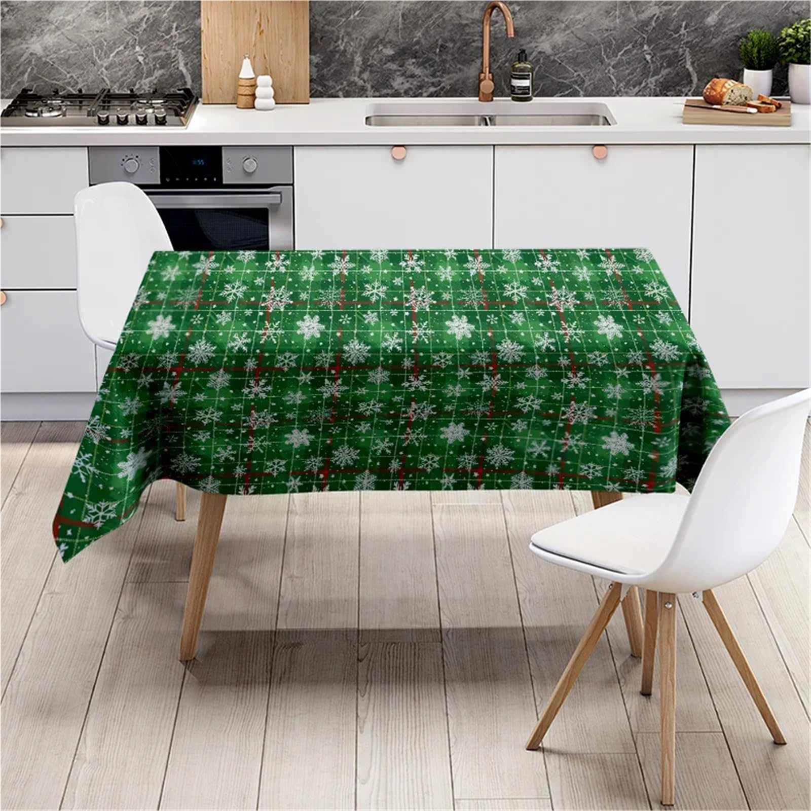 Waterproof Tablecloth Festive Green Snowflakes Holiday Dinner Party Decor Table Cover Winter Tableclot para Comedor(140X180CM)