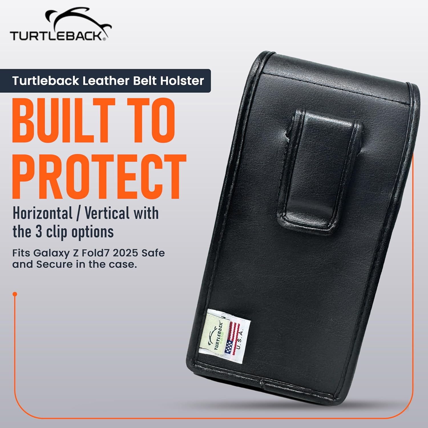 Turtleback Belt Holder for iPhone 17 Pro and 17Air -Medium- Fits w/Shockproof Commuter Style Cases, Premium Black Leather Vertical Belt Loop Holster, Magnetic Closure Leather Wrapped Clip - Image 3