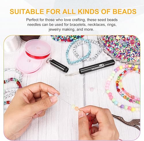 Miniatura 3 de KOLEONHOME Agujas de cuentas, 20 piezas, tamaños surtidos, agujas de cuentas de semillas, agujas grandes para cuentas y fabricación de joyas con