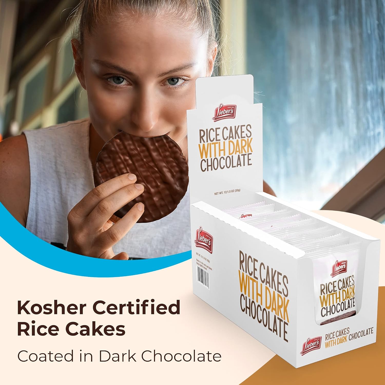 LIEBERS Dark Chocolate Rice Cakes, Snack Pack, Gift Pack, Kosher Dairy Free, Gluten Free Total Of 24 Cakes (Dark Chocolate)