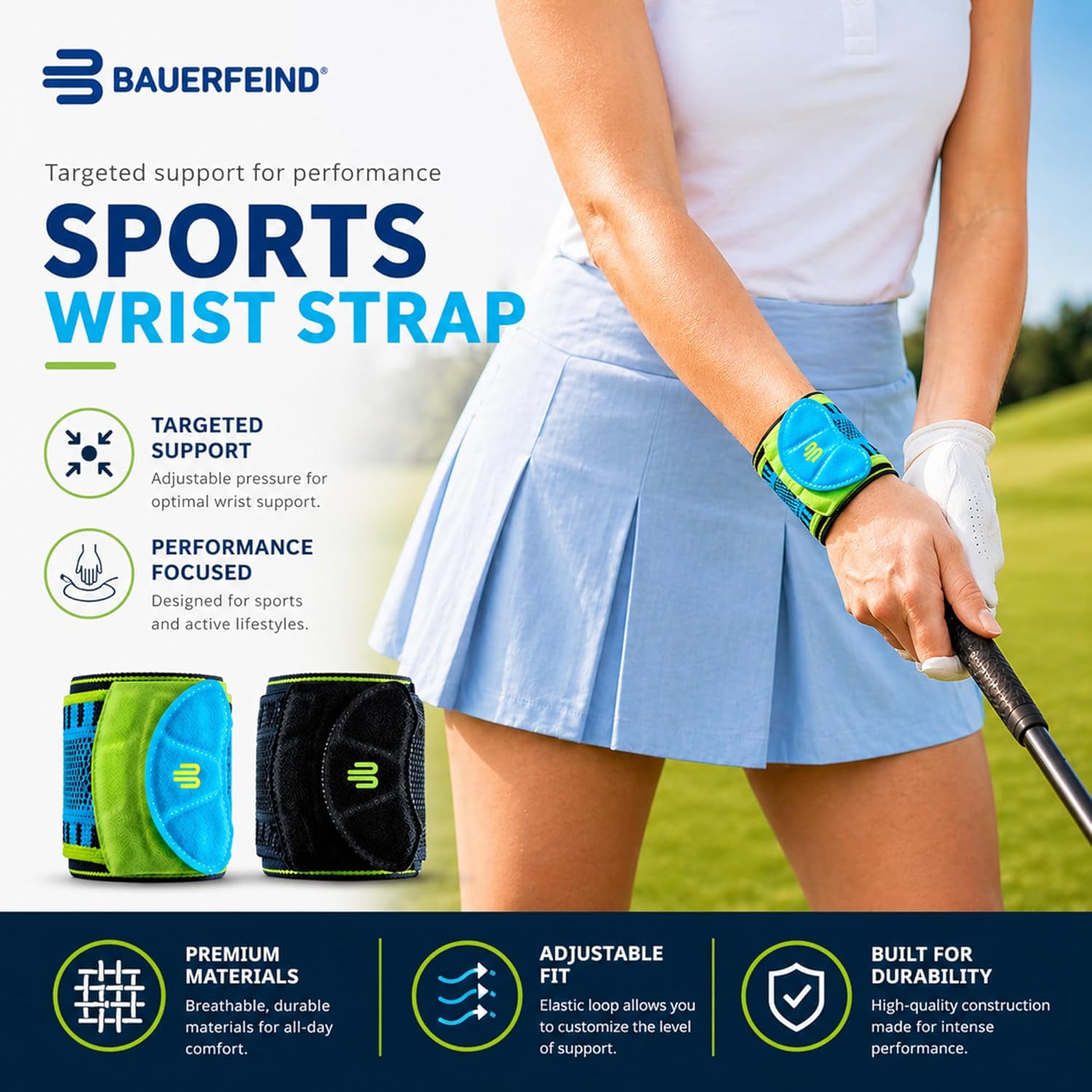 Bauerfeind Sports Wrist Strap - German Engineered Wrist Compression Support for Weightlifting, Crossfit, Tennis, Lifting - Adjustable Tightness Brace with 3D Airknit Fabric - 1 Per Box