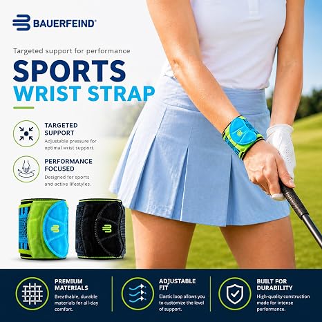 Bauerfeind Sports Wrist Strap - German Engineered Wrist Compression Support for Weightlifting, Crossfit, Tennis, Lifting - Adjustable Tightness Brace with 3D Airknit Fabric (Black, S/M)