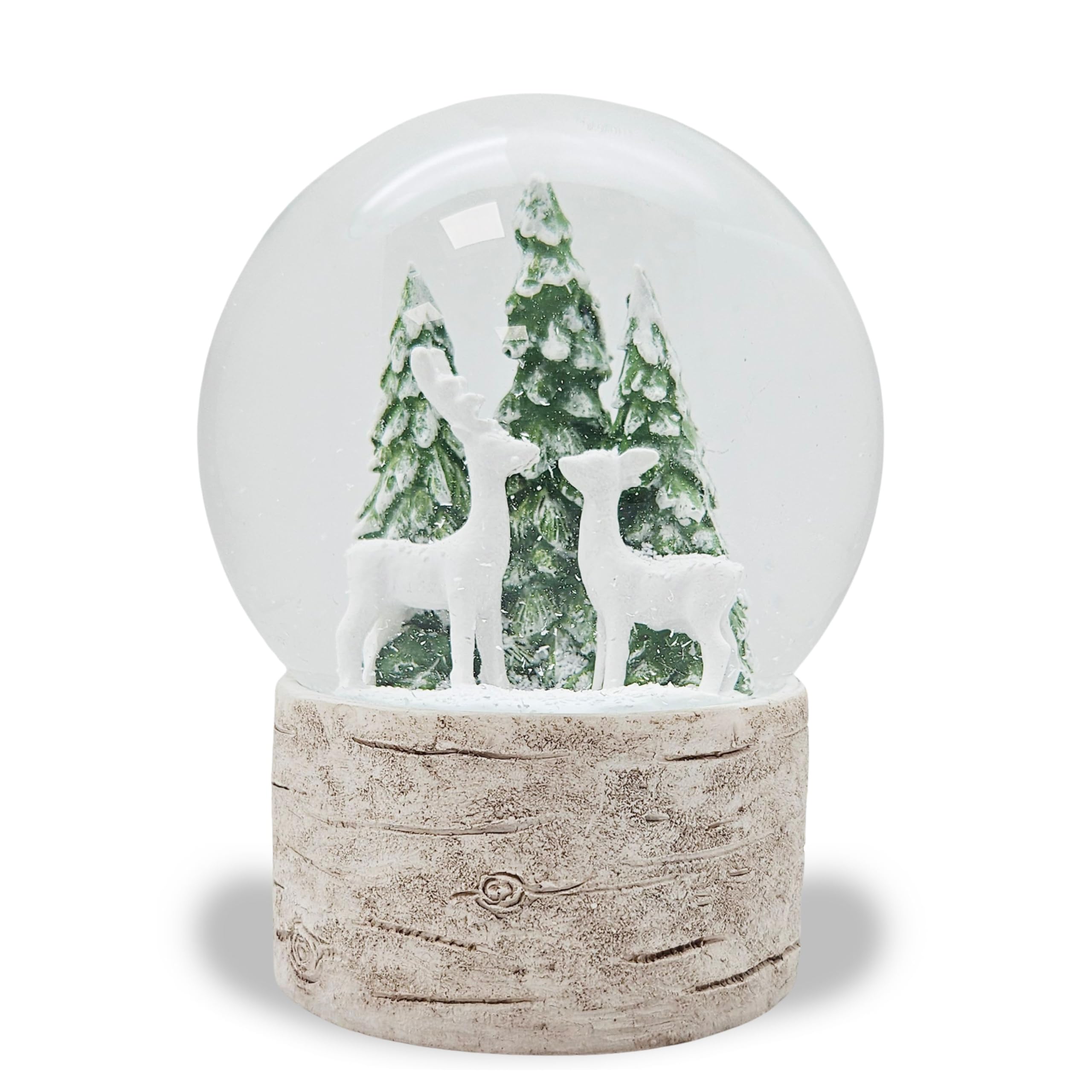 Boule à neige de Noël | Magie de chalet Deux cerfs Sapin de Noël | Socle aspect bois | Hauteur : 12 cm Largeur : 10 cm | 20295 (2 cerfs socle bois)