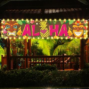 Hawaiian Luau Party Decorations, Light Up Aloha Sign for Tropical Birthday