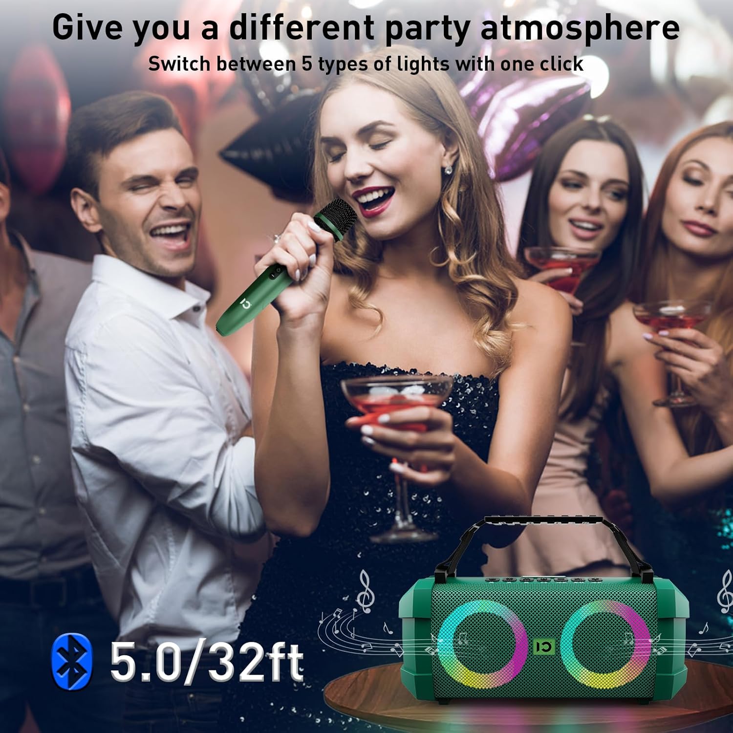 SHIDU 60W Portable Bluetooth Speaker with Wireless Microphone Party Microphone and Speaker Set for Outdoor, Bluetooth Boombox with 5 Lights /3 Sound Effects/UHF Microphone/Deep Bass/TF/U-Disk