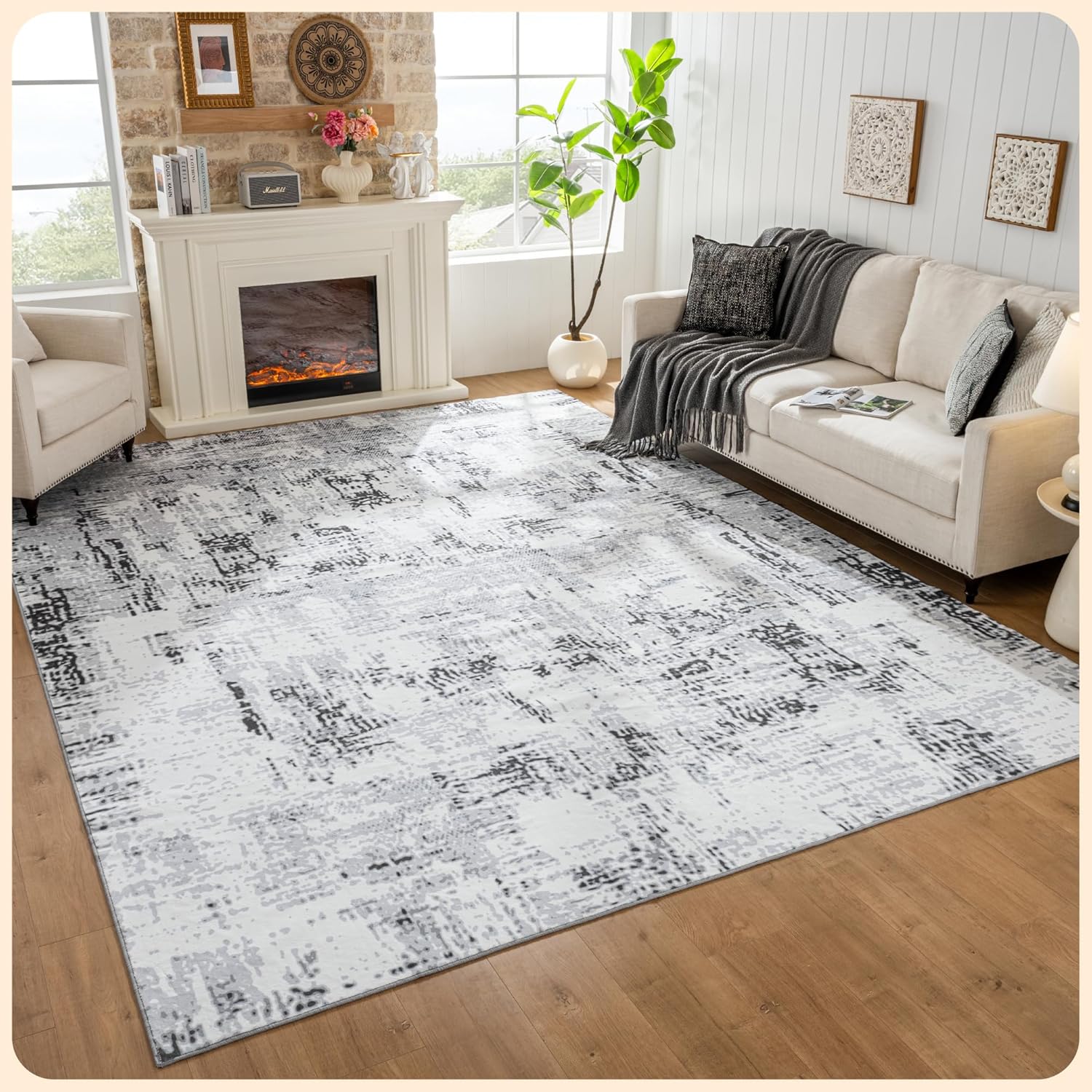 Istana 9x12 Area Rug - Grey 9 x 12 Area Rugs for Living Room - Foldable 9x12 Rugs for Bedroom/Living Room Rug 9x12 - Stain Resistant Washable Rug 9x12 - Eco-Friendly Area Rugs 9x12 Living Room 9X12 Dark Grey / White