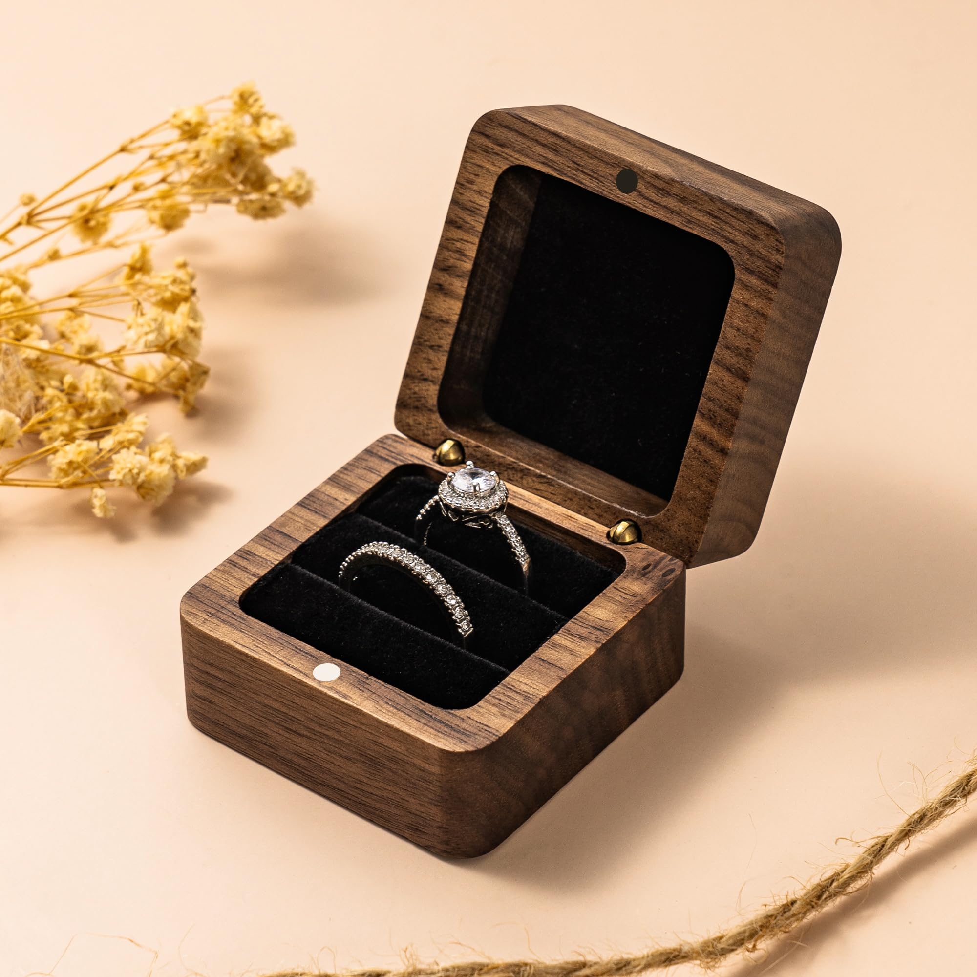 Scatola Porta Anelli In Legno Con Doppia Fessura E Scatola Galleggiante, Per Fidanzamento E Matrimonio, Marrone