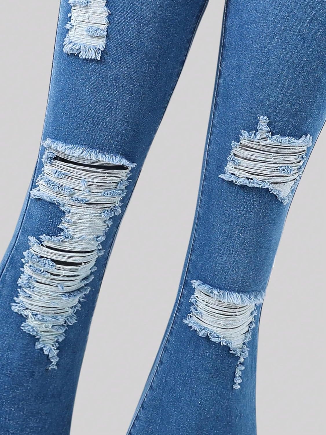 SHENHE Girl's Ripped Bell Bottom Zipper Jeans Distressed Flare Denim Pants - Image 2
