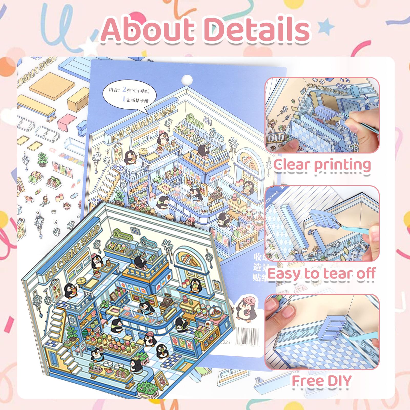 DOINEUFL 4 Sets 3D Sticker Scene, 3D House Sticker Set, Sticker Therapy 3D Stickers - Image 4