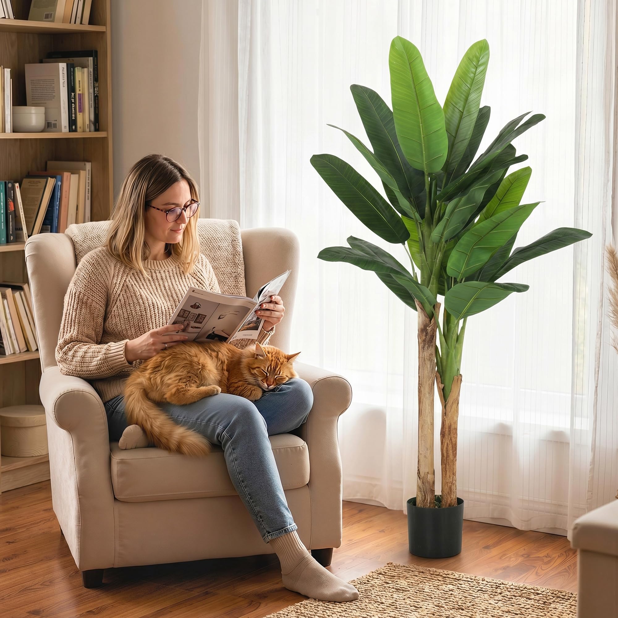 HOMCOM Lot de 2 Plantes Artificielles Intérieures 150 cm Bananier en Pot