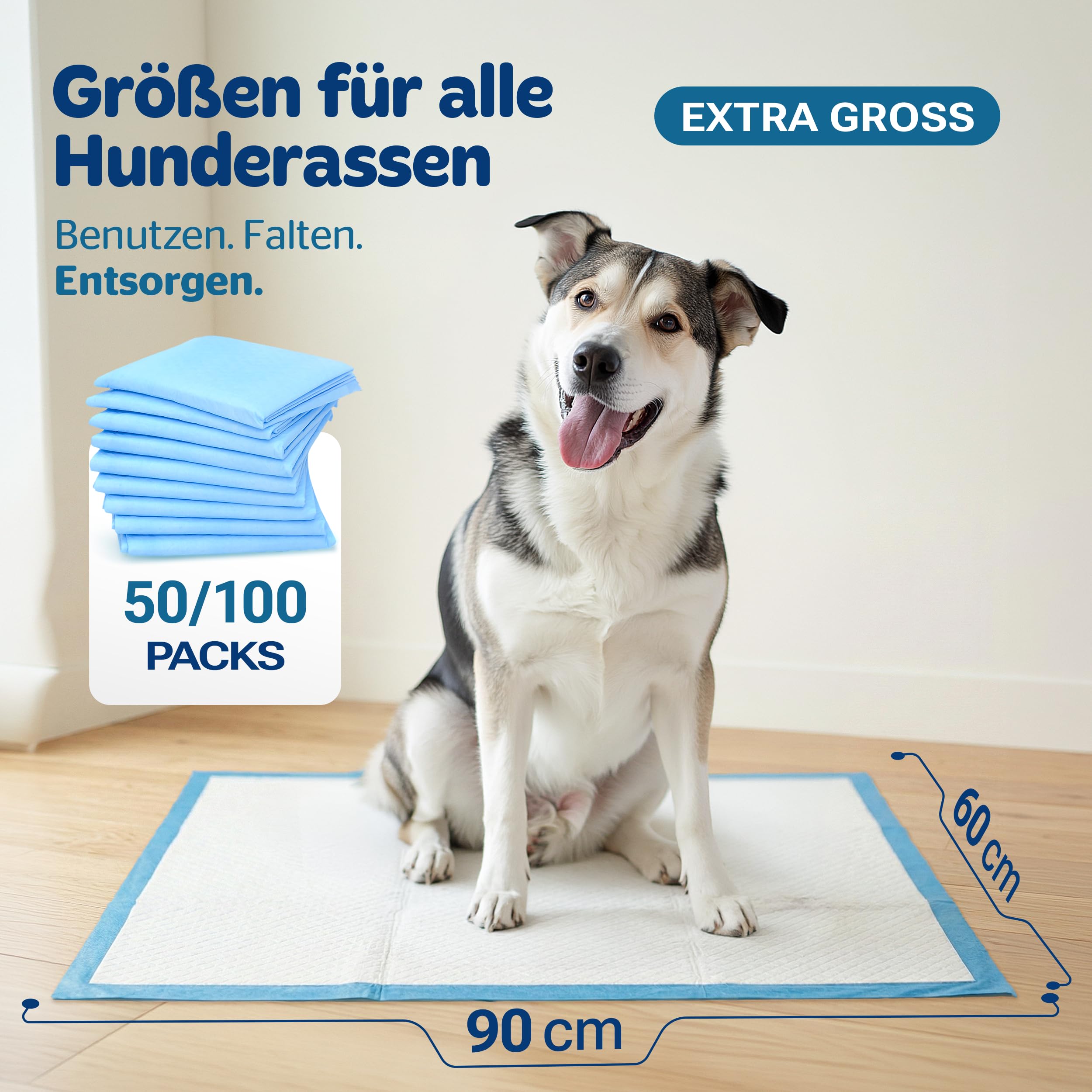 PORTENTUM PIPI Matten für Hunde 90x60 – Welpen Unterlagen mit Geruchskontrolle – Wickelunterlage Einweg auslaufsicher – Trainingspads für Hunde saugfähig