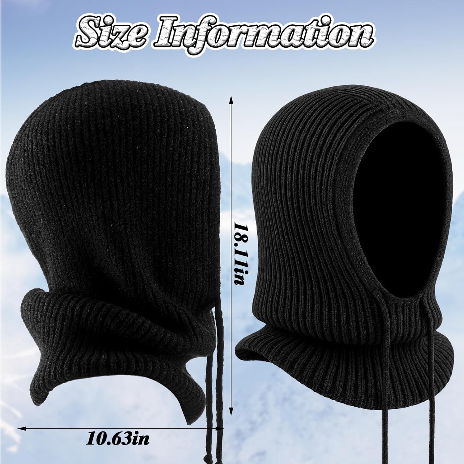 3 Pcs Winter Hats for Women Balaclava Knit Beanie with Adjustable Drawstring Warm Hooded Scarf Skull Cap for Unisex - Image 3