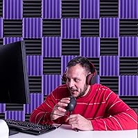 Vista 6 de Paquete de 24 paneles acústicos, paneles de espuma a prueba de sonido de 2 x 12 x 12 pulgadas para pared, paneles de cancelación de ruido