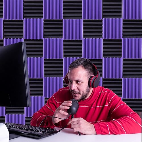 Miniatura 7 de Paquete de 24 paneles acústicos, paneles de espuma a prueba de sonido de 2 x 12 x 12 pulgadas para pared, paneles de cancelación de ruido