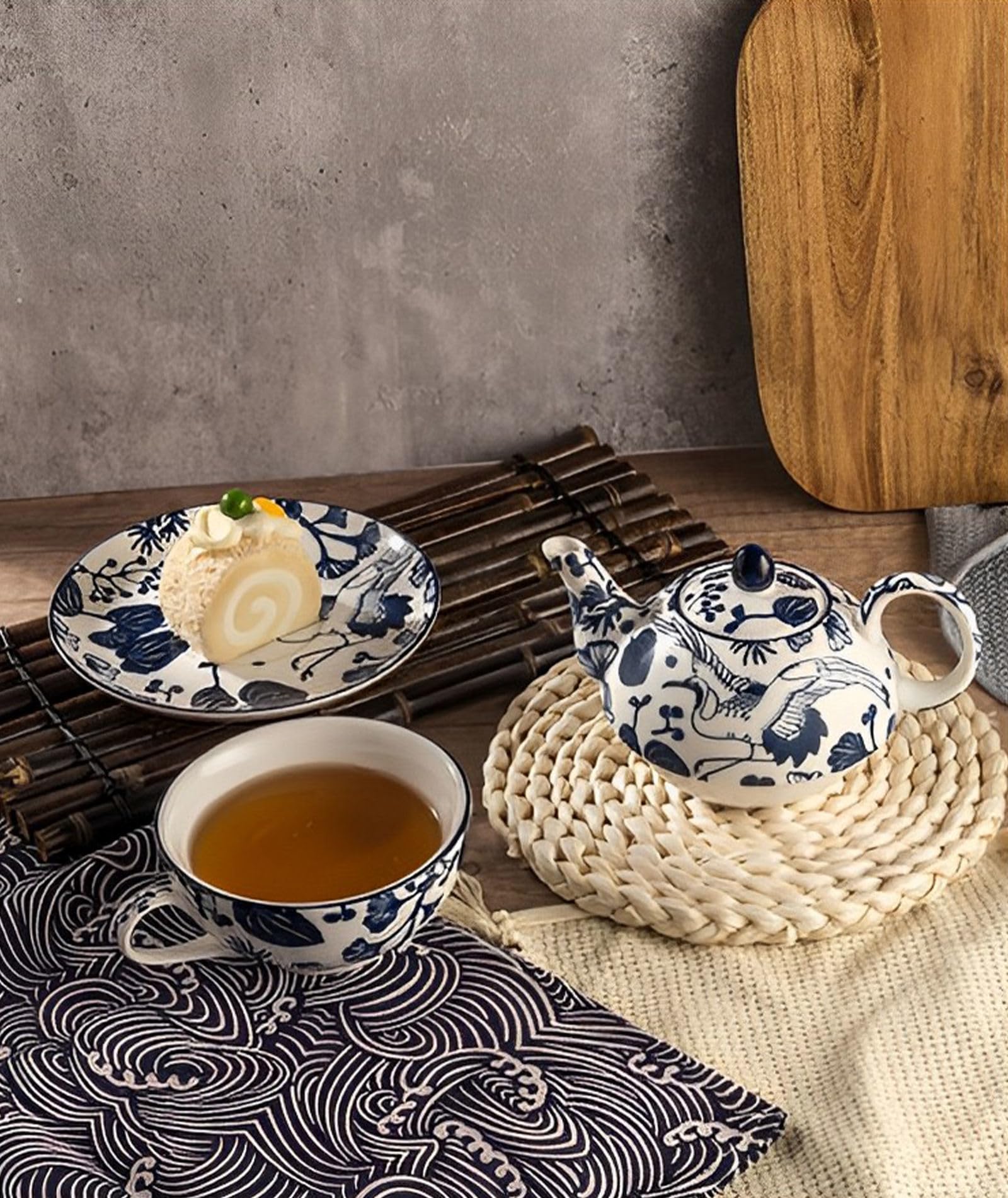 Herbata za jeden zestaw porcelanowy czajniczek i filiżanka elegancki prezent dla kobiet 450 ml czajniczek i kubek 300 ml niebieska herbata idealny dla miłośników herbaty i na specjalne okazje
