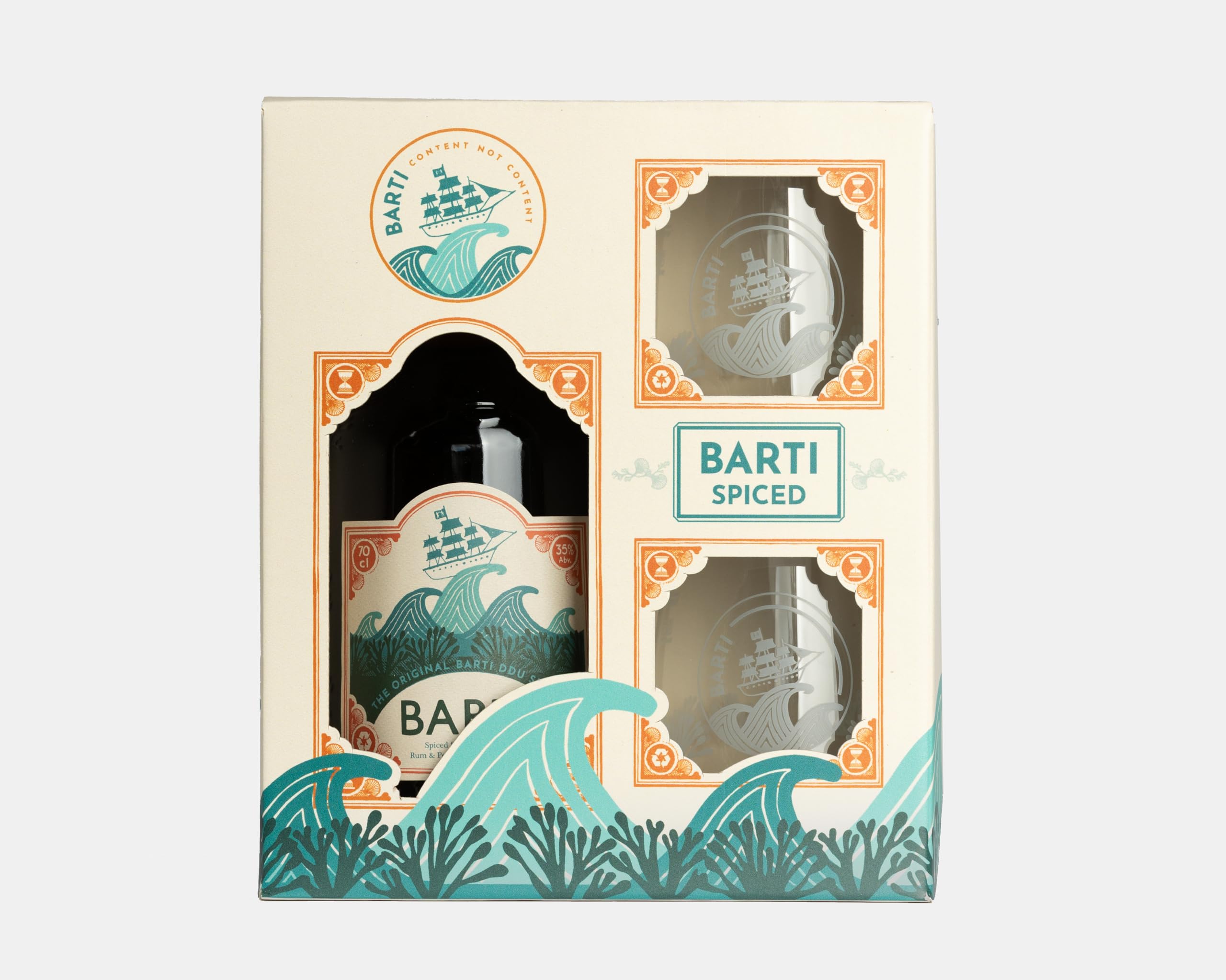 Barti Spiced Rum 70cl Gift Set with 2 Glasses | Smooth & Vibrant with Vanilla, Clove, Cinnamon & Seaweed Infusion | Perfect for Sipping or Mixing | Welsh-Made | Luxury Gift Box