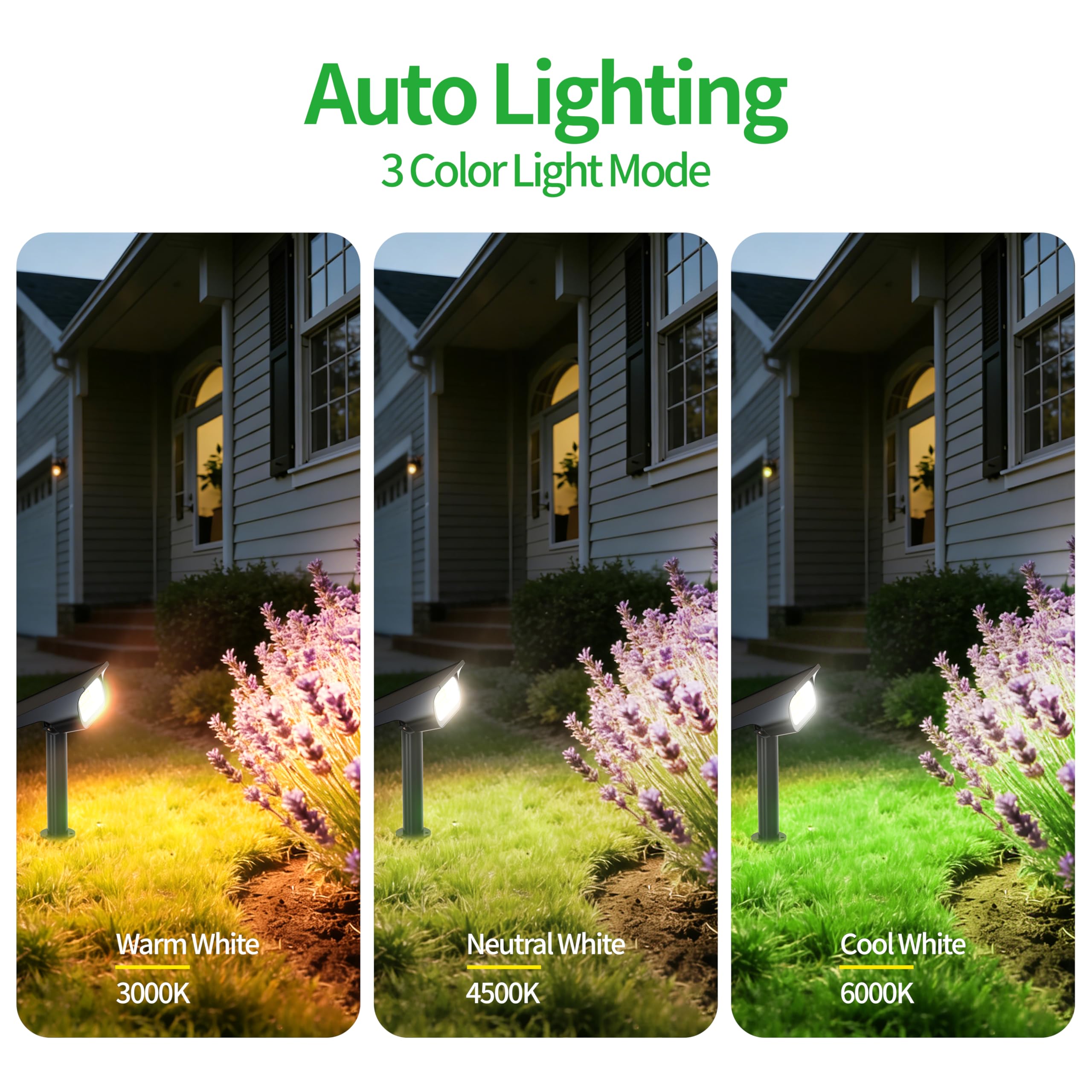 intelamp Luce solare da giardino, 3 temperature di colore | Faretti solari per esterni, IP65, impermeabili, per vialetti, terrazze, alberi, pareti, recinzioni, vialetti