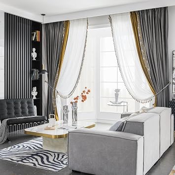 VisionaryHomeDesign Luxury Velvet Curtains, Gray - Gold, 50W x 96L