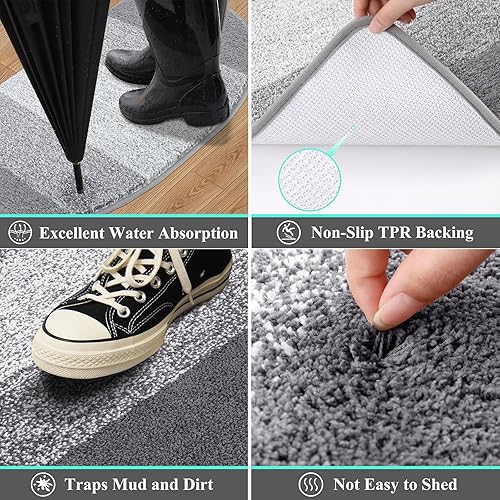 Miniatura 103 de Vaukki Tapete para puerta de entrada, antideslizante, absorbente, atrapador de lodo, tapete para el interior, tapete lavable para puerta de entrada