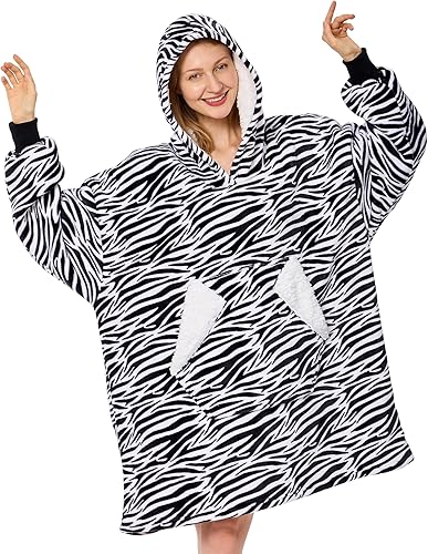 Miniatura 8 de Ramees Manta con capucha y forro polar Sherpa de gran tamaño con mangas y bolsillos (café)