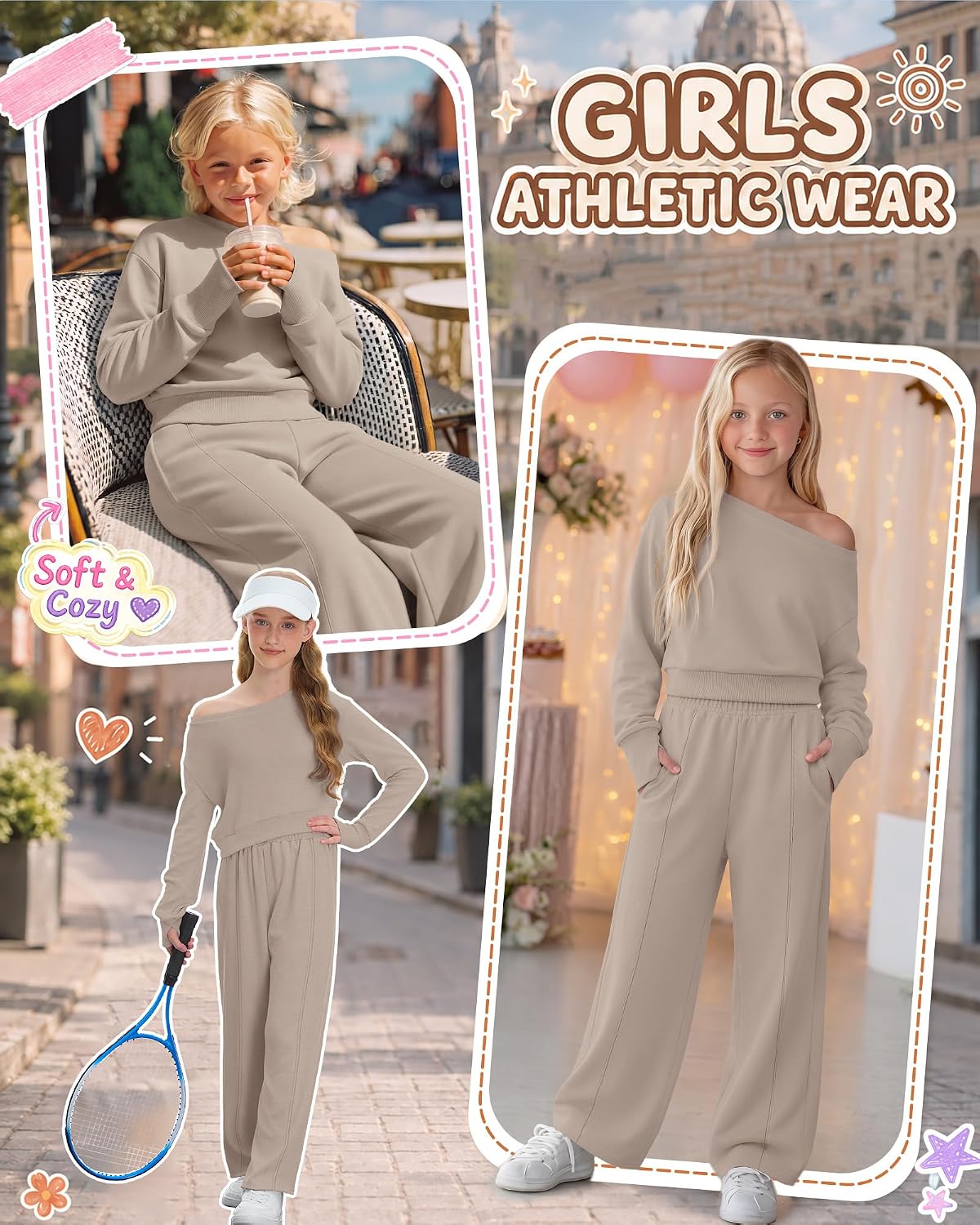 Girls 2 Piece Off Shoulder Sweatsuit 5-14Y image 3