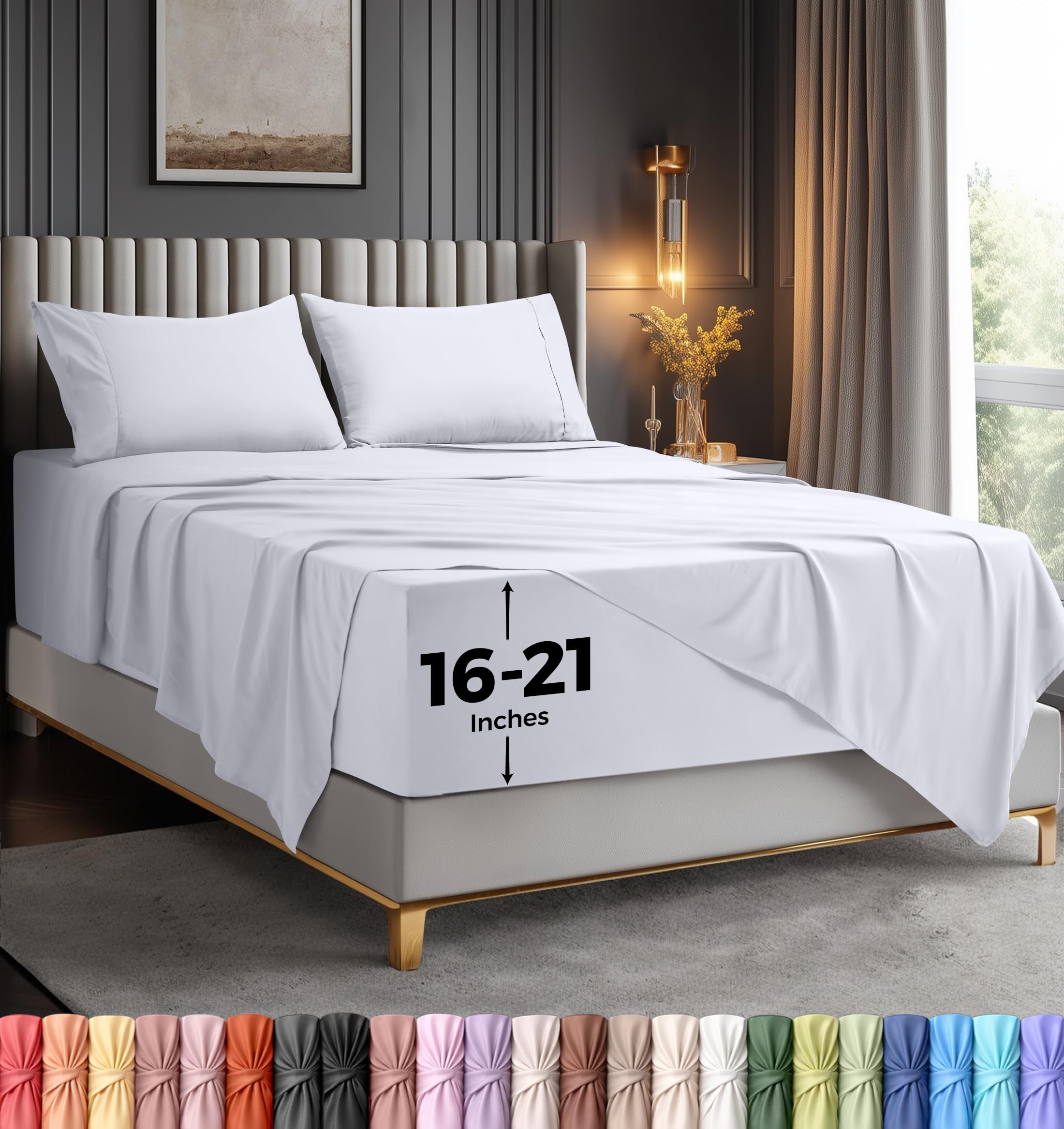 Utopia Bedding King Size Sheet Set โ Soft Microfiber 4 Piece Hotel Luxury Bed Sheets with Deep Pockets - Embroidered Pillow Cases - Side Storage Pocket Fitted Sheet - Flat Sheet (White) โ image 1