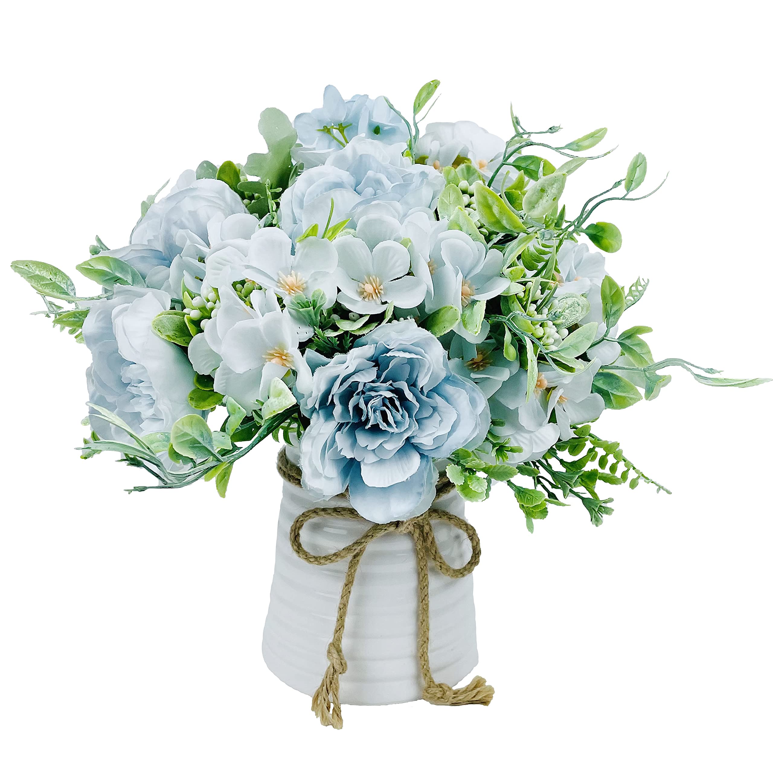 Amazon Com Ladada 人造花花瓶 假玫瑰 花卉佈置 假人造花和陶瓷花瓶花束 用於餐桌 餐桌 廚房裝飾 藍色 Everything Else