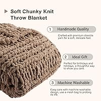 Vista 7 de Battilo Beige Chunky Knit Throw Blanket for Couch, Super Soft Thick Warm Cable Knitted Blanket, Khaki Chenille Throw Taupe Blankets for Bed,Sofa
