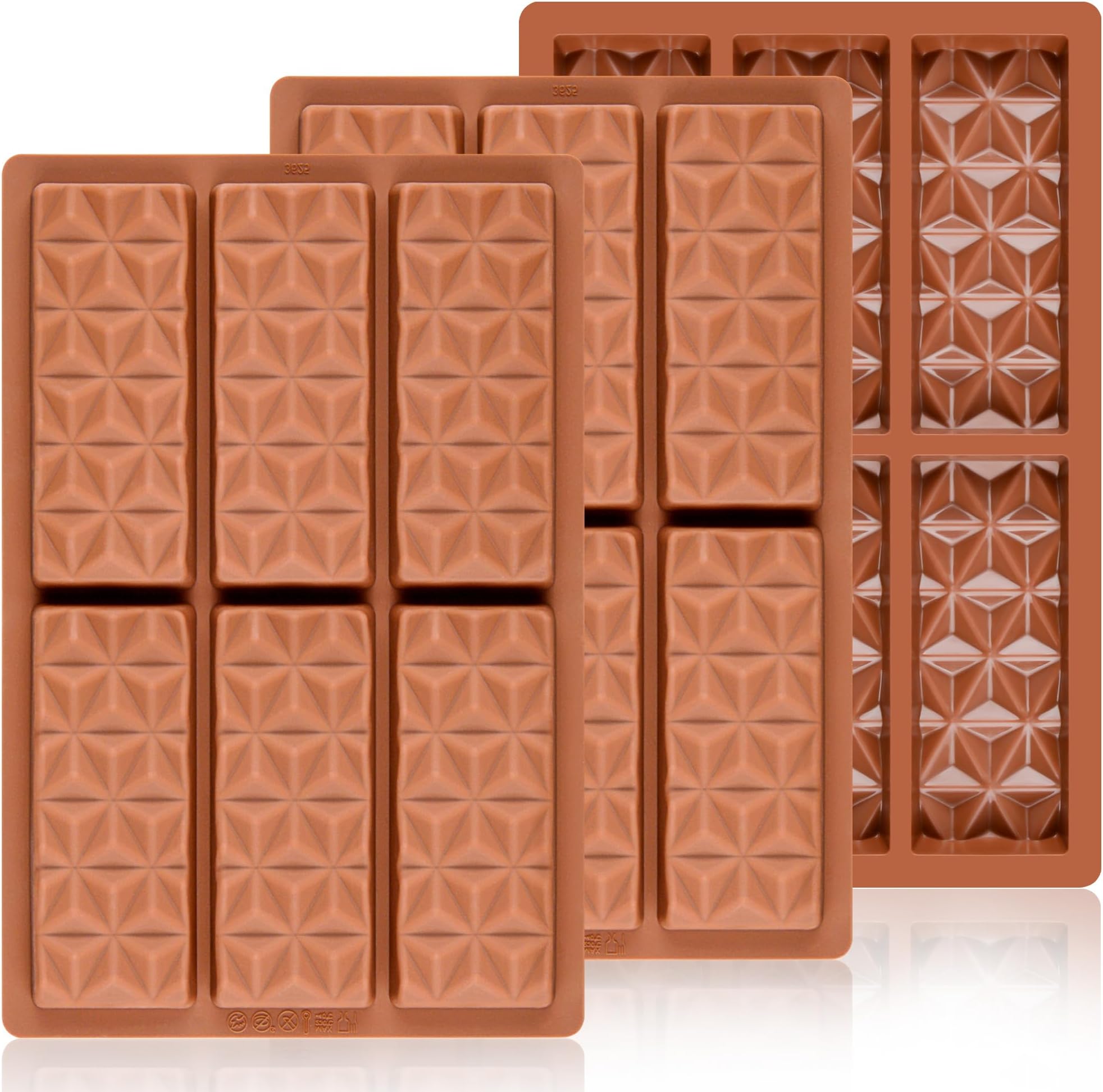 3 Pcs Chocolate Bar Mold Deep Dubai Break Apart Candy Molds Thick Stuffed Silicone Molds for Filling Knafeh Pistachio Chocolate Bar and Wax Melts Large (Pyramid Shape)