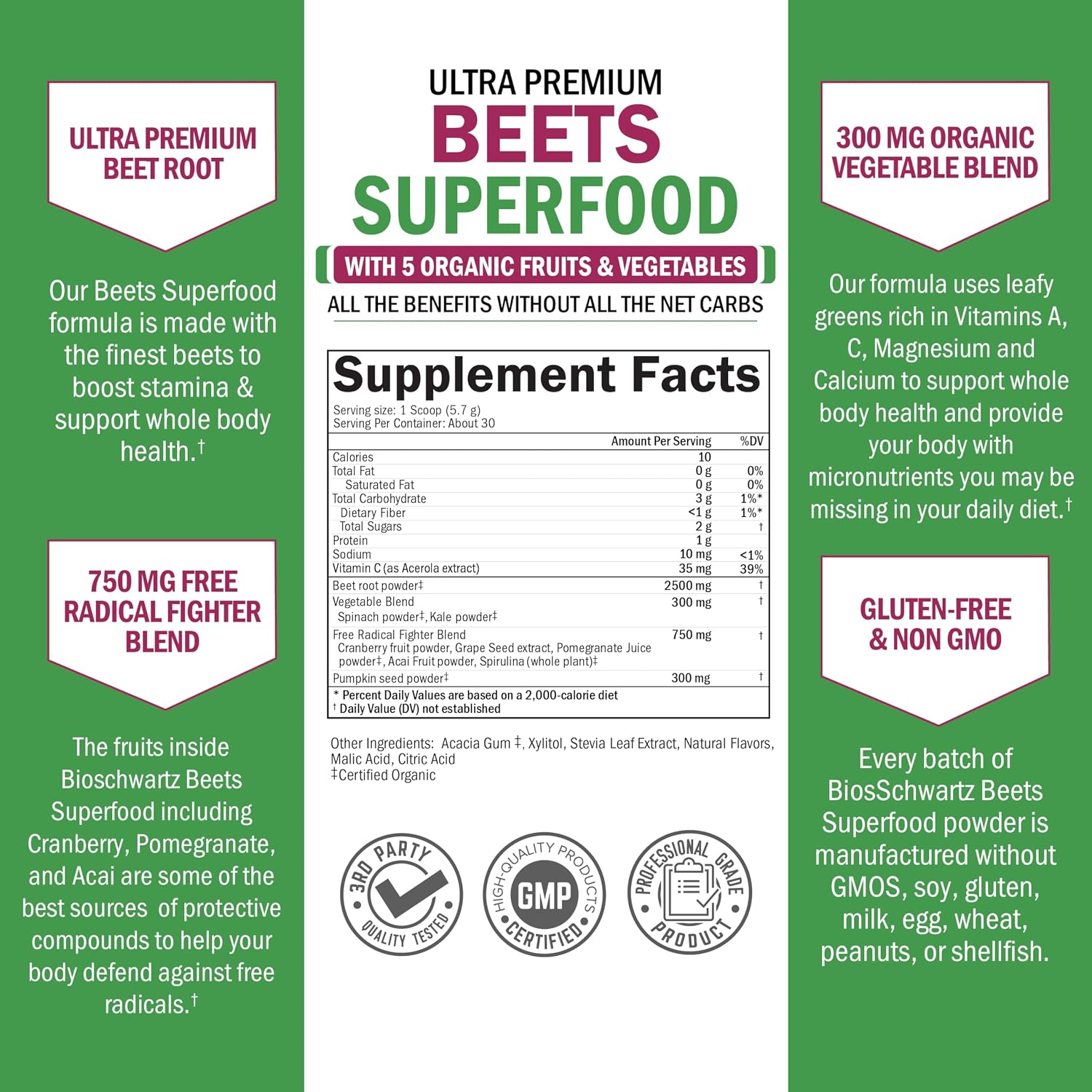 Beet Root Powder - Beets Superfood Supplement with Vitamin C Plus Organic Antioxidant Rich Red Fruits and Vegetables - Boosts Stamina and Natural Energy Levels - 30 Servings - Packaging May Vary