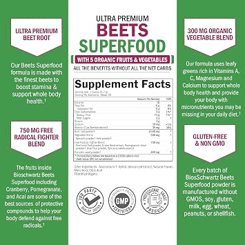 Beet Root Powder - Beets Superfood Supplement with Vitamin C - 30 Servings