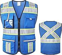 Vista 11 de Chaleco de seguridad clase 2 con cremallera frontal y múltiples bolsillos, chaleco de alta visibilidad, cumple con las normas ANSI/ISEA