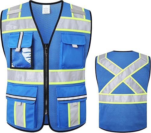 Vista 35 de Chaleco de seguridad clase 2 con cremallera frontal y múltiples bolsillos, chaleco de alta visibilidad, cumple con las normas ANSI/ISEA Malla