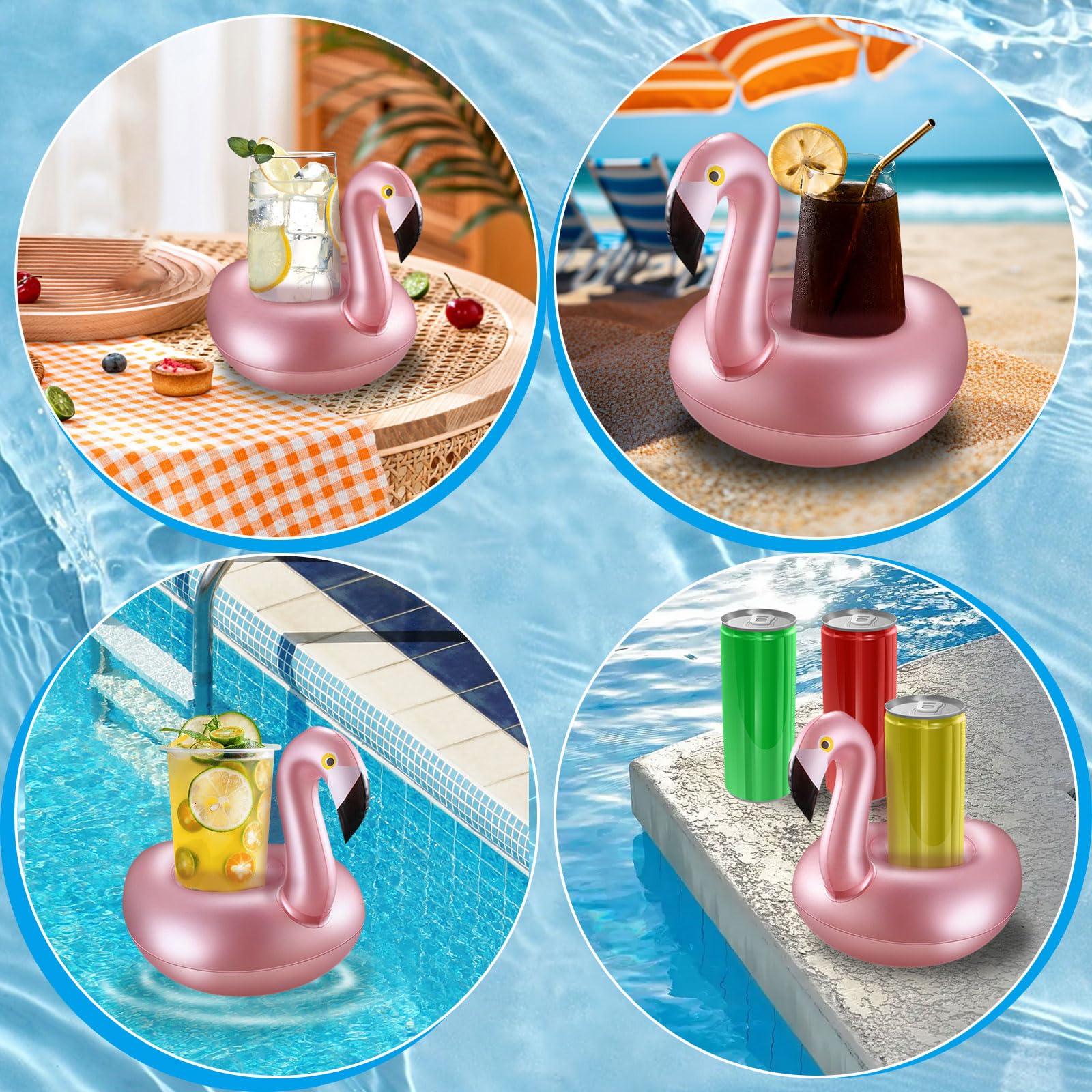 Porte-Gobelet Gonflable Flamant Rose - Lot De 12 Mini Supports Flottants Pour Piscine, Plage, Baignoire - PVC Durable - Idéal Cocktails Et Boissons