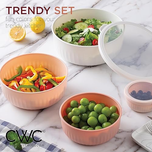 Miniatura 5 de COOK WITH COLOR - Juego de tazones de preparación anchos con tapas, para mezclar, de plástico, pequeños y apilables (multicolor)