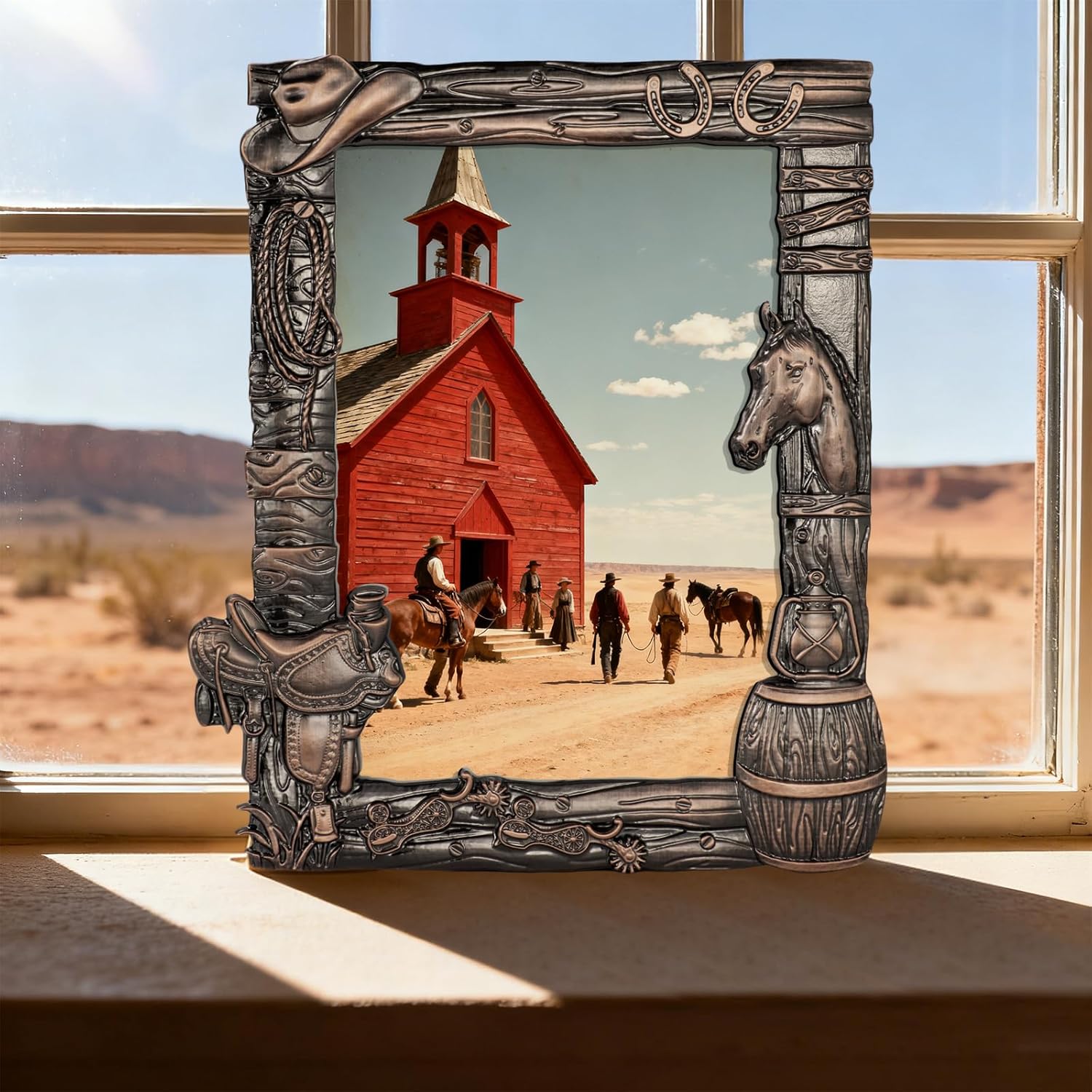 West style Cowboy Western Decor Picture Frame 5 x 7 Country Gifts Farmhouse Picture Frames wiht Horse Photo Frame Wall Hanging or Standing 5x7 Elaborate Picture Frame (Copper)