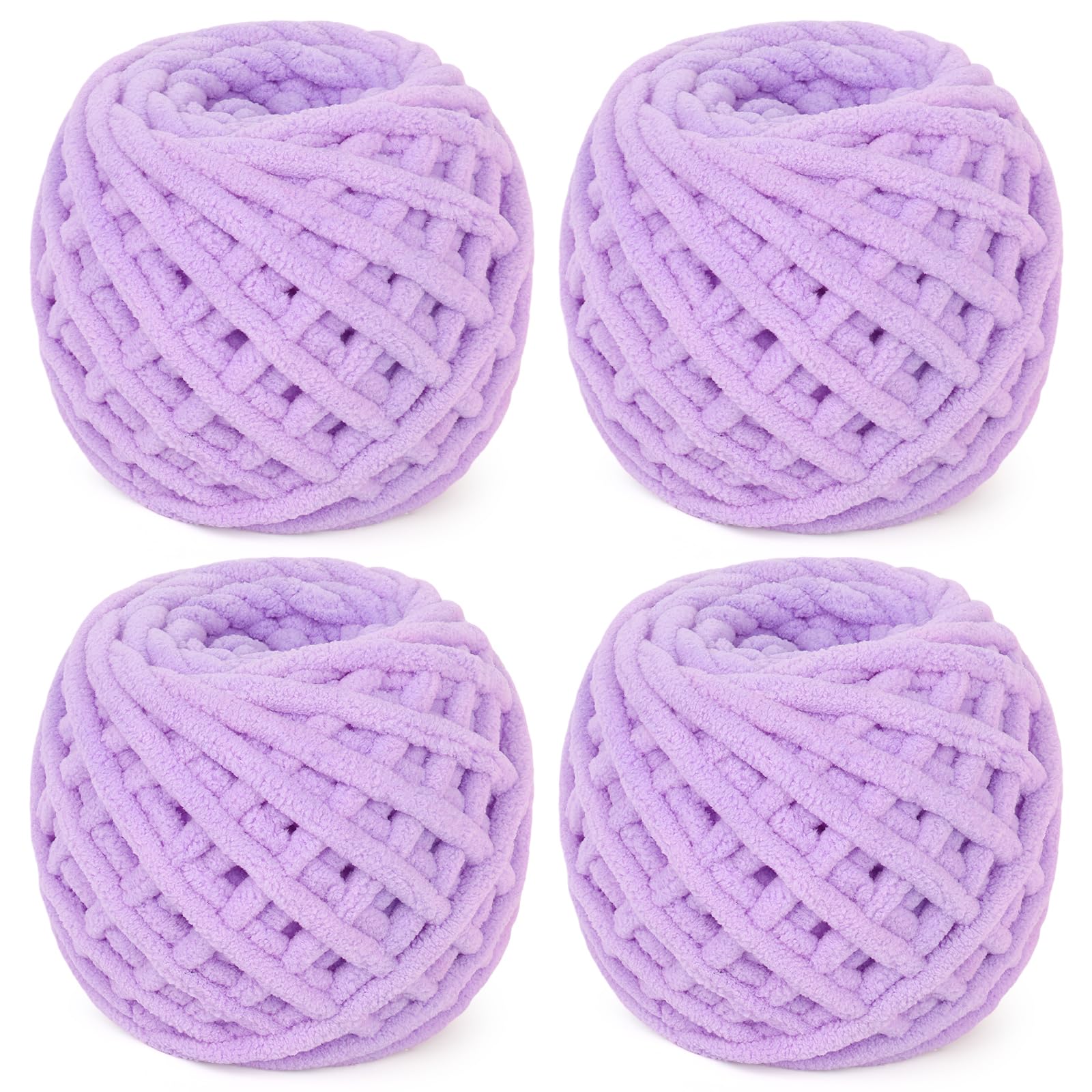 Reessy Chunky Yarn, 400g(4×100g) Chunky Wool for Knitting, Soft Fluffy Velvet Thick Yarn Set, Plush Yarns for Crochet Blankets Sweaters Shoes Hats Scarves and Amigurumi(Purple)