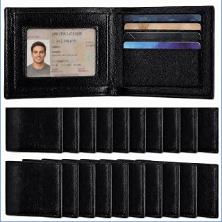 24 Pcs Mens Slim Bifold Leather Photo Wallet Black | Slim Bifold with Photo Slot, Bulk Gifts for Employees Coworkers, Fathers Day Thank You Appreciation, Corporate Use